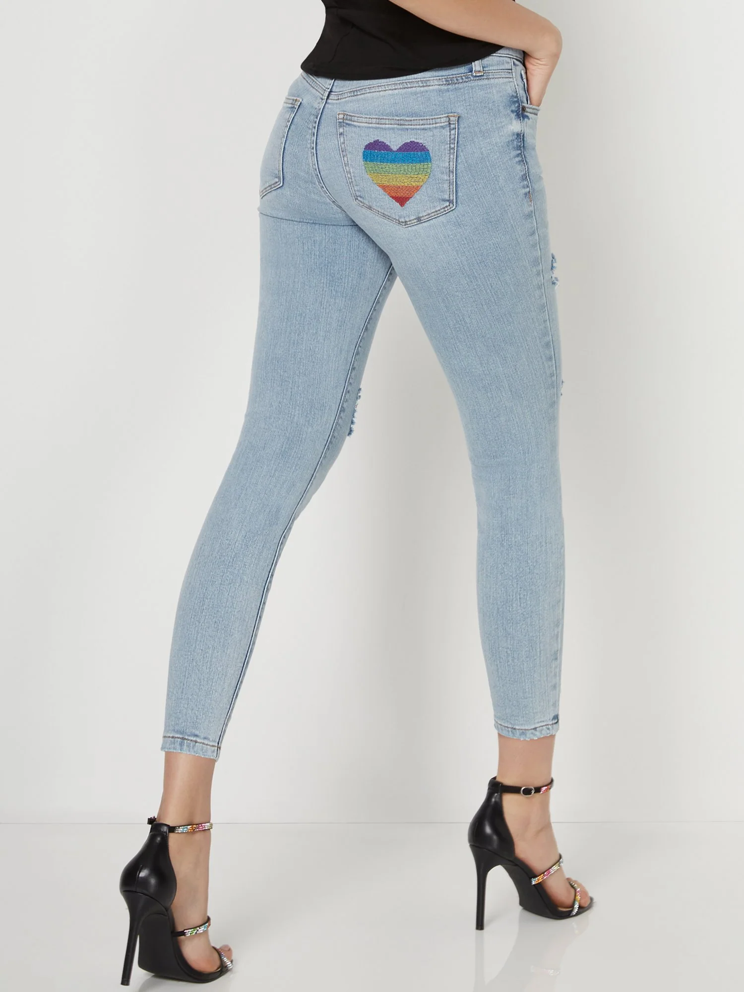 High-Waisted Heart Patch Ankle Skinny Jeans - Image 2