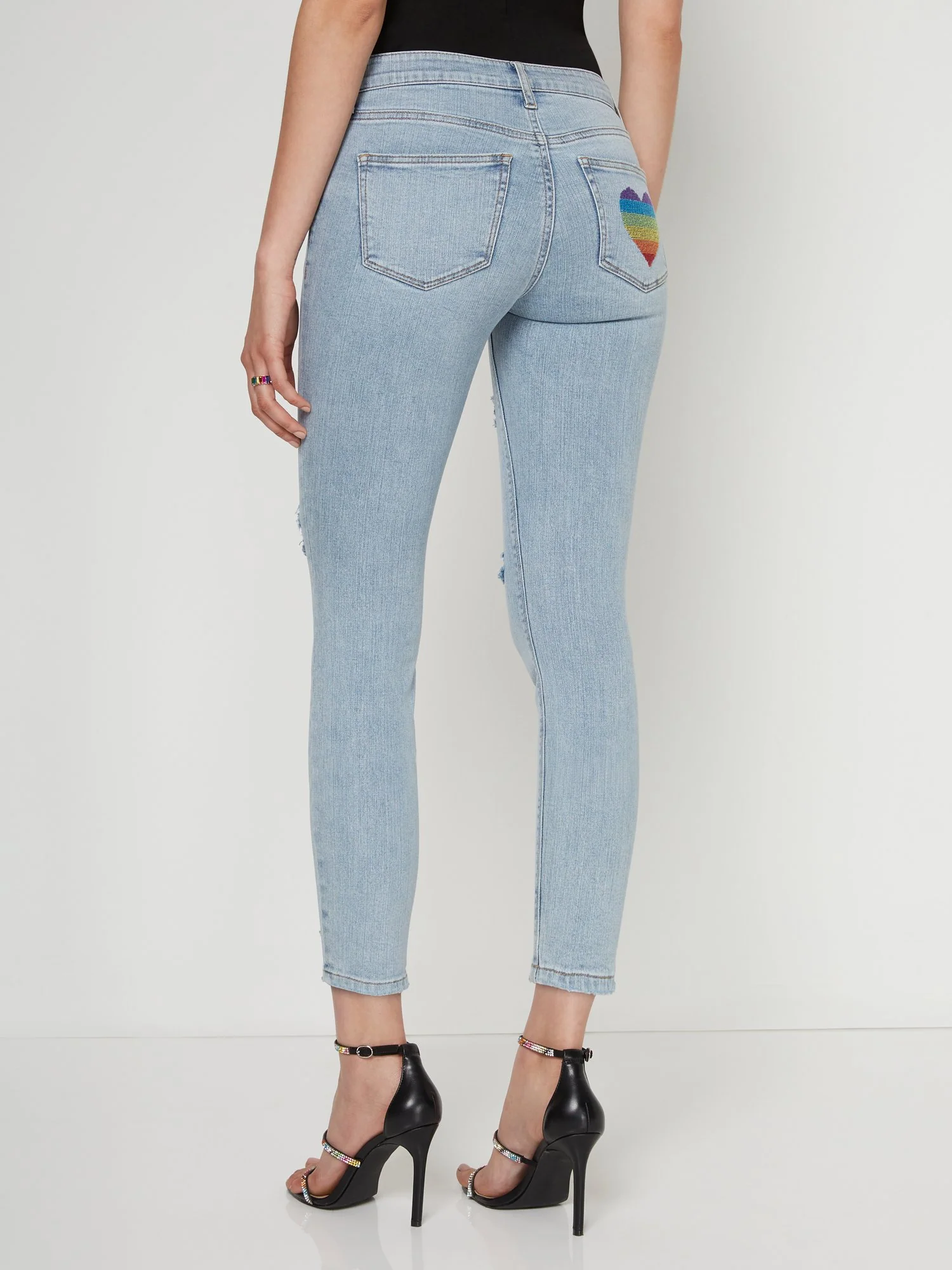High-Waisted Heart Patch Ankle Skinny Jeans - Image 3