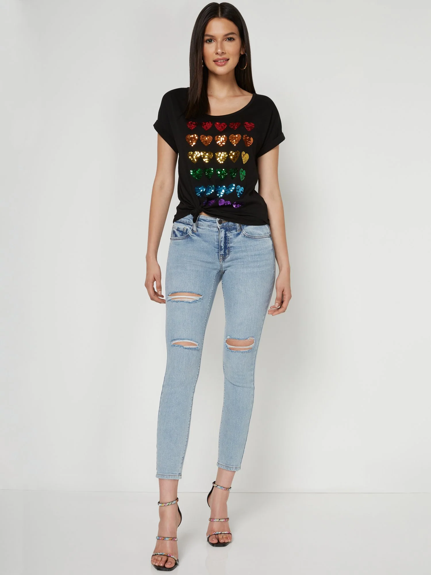 High-Waisted Heart Patch Ankle Skinny Jeans - Image 6