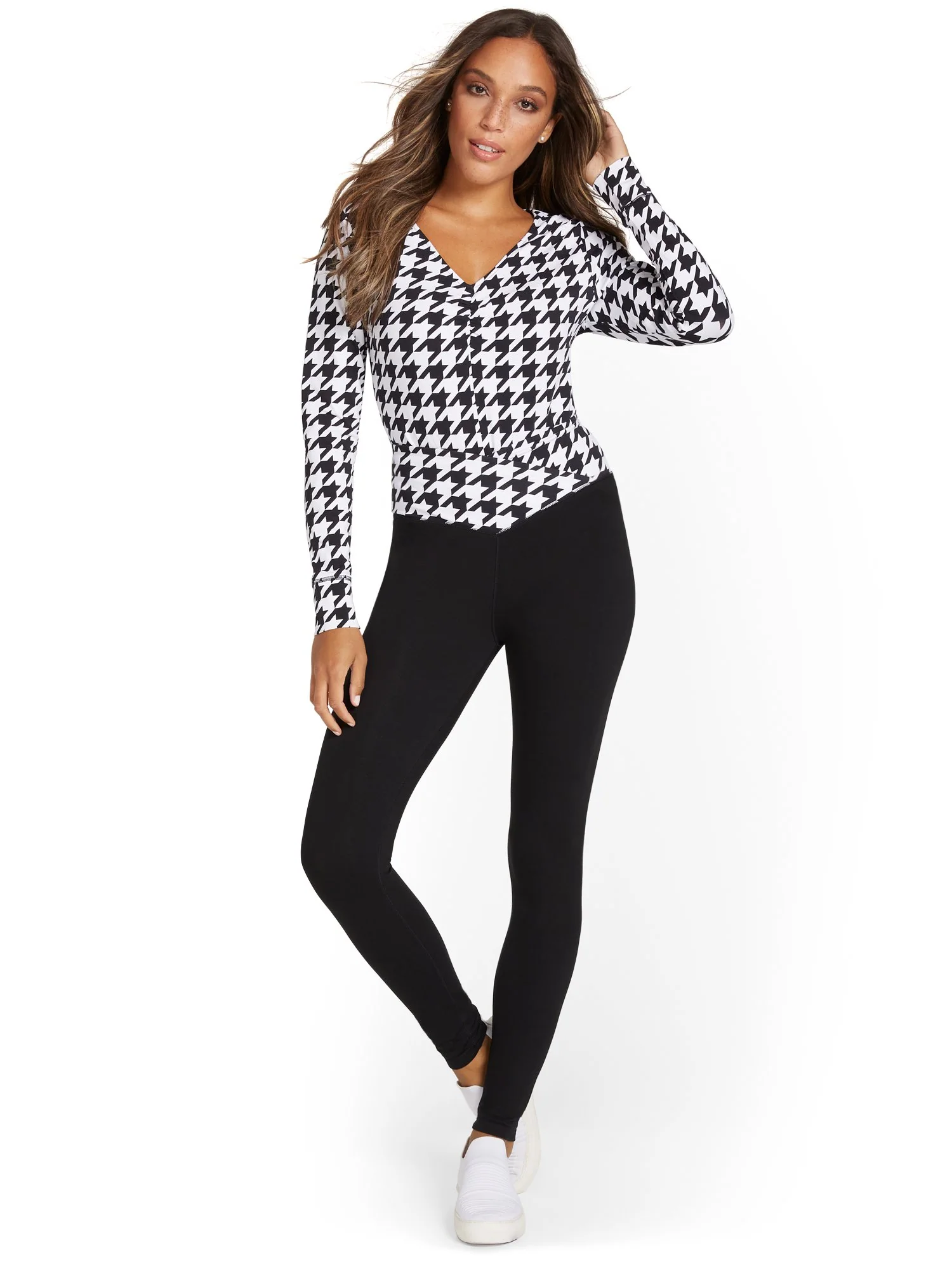High-Waisted Houndstooth-Waist Pocket Legging - Image 4