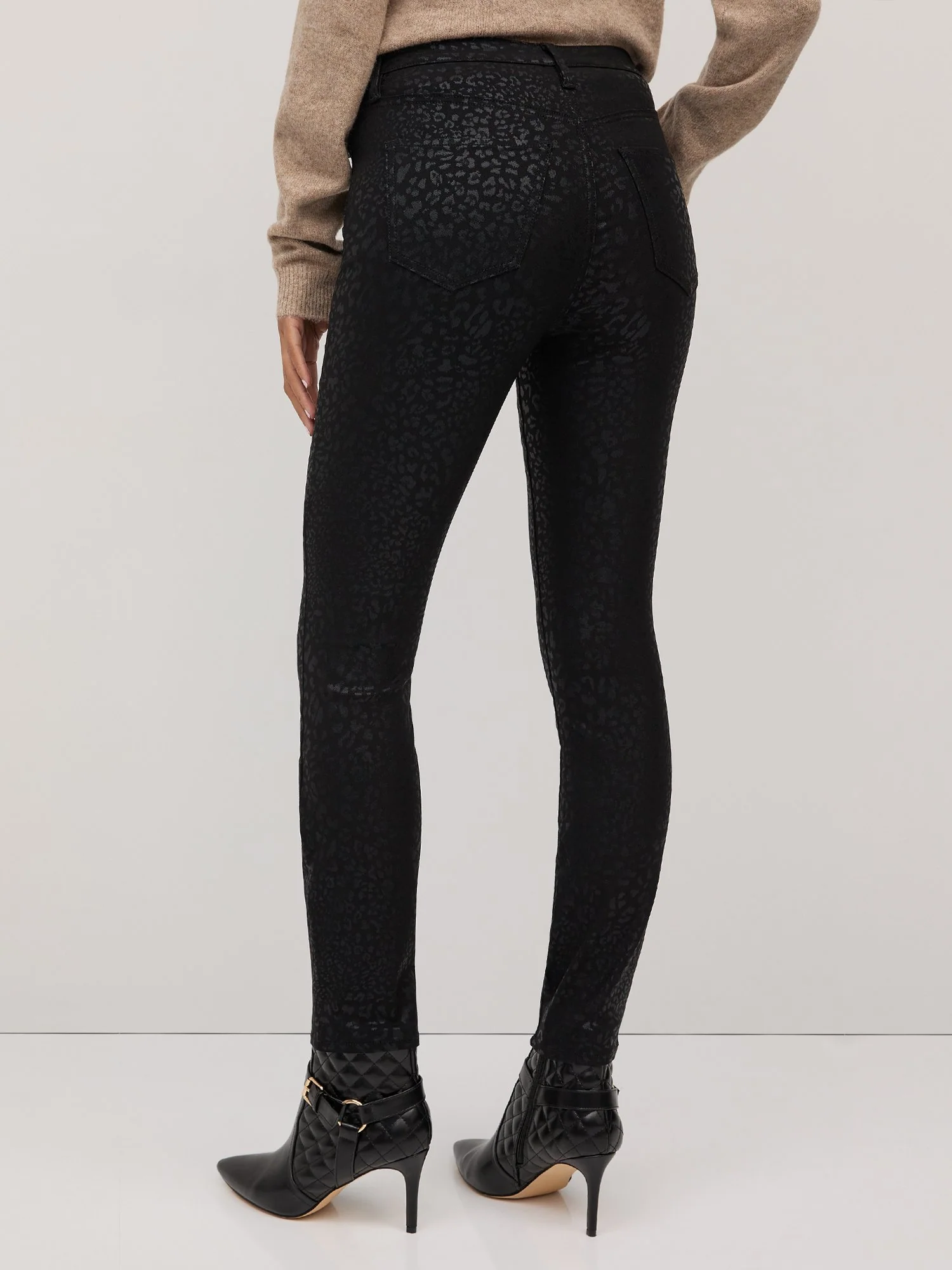 High-Waisted Leopard-Coated Super-Skinny Jeans - Black - Image 3