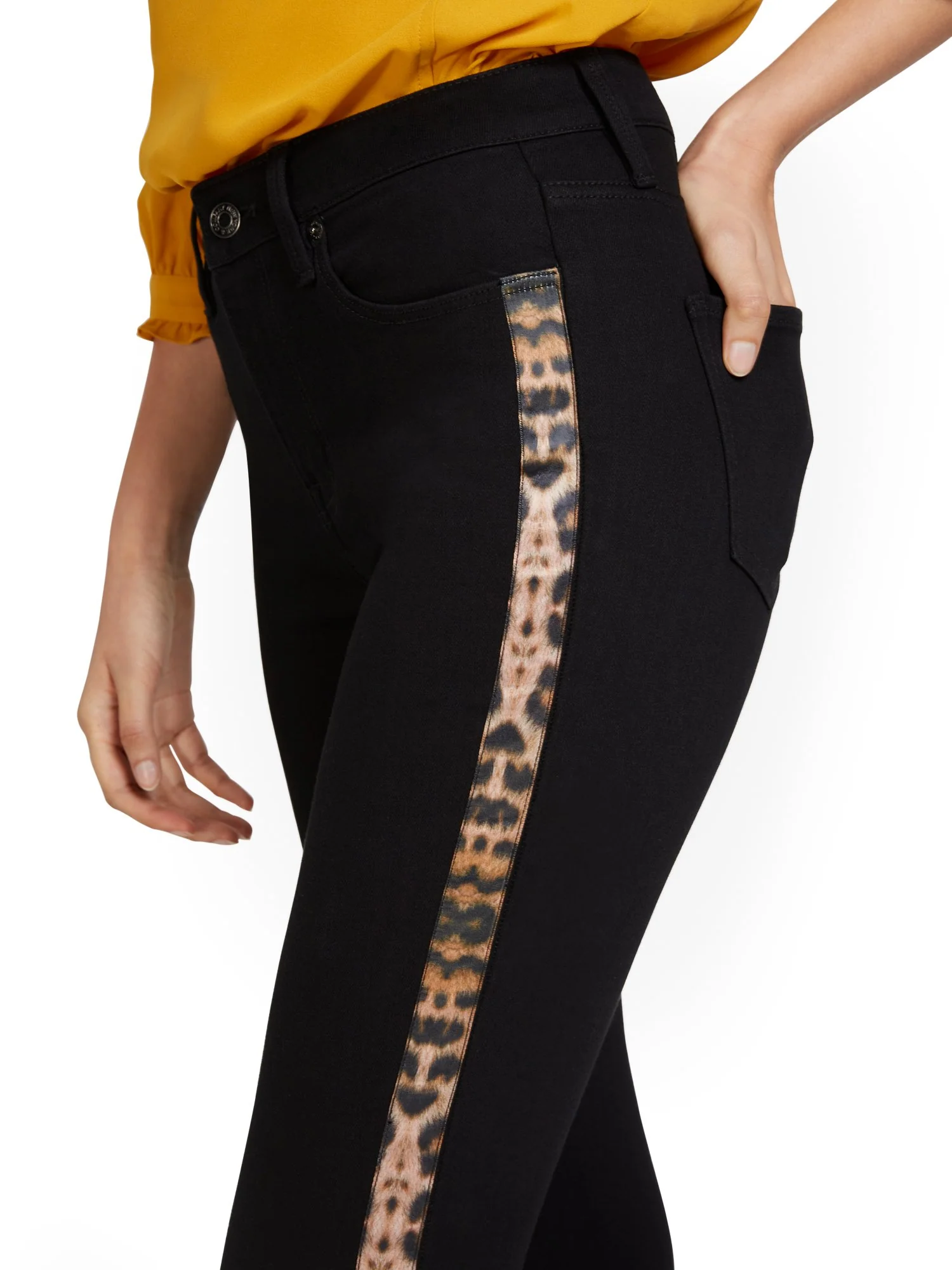 High-Waisted Leopard Side Stripe Super-Skinny Ankle Jeans - Image 5