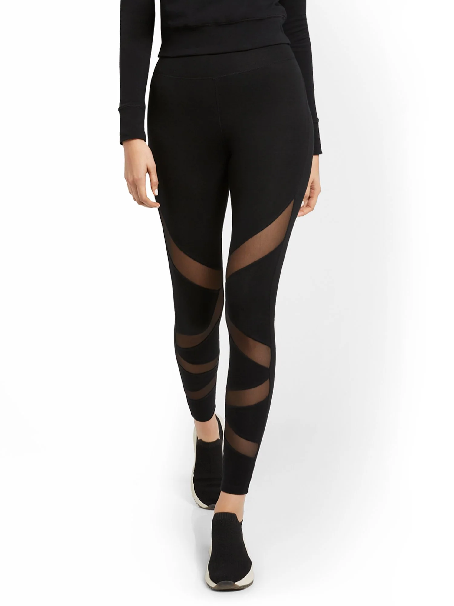 High-Waisted Mesh-Stripe Pocket Legging