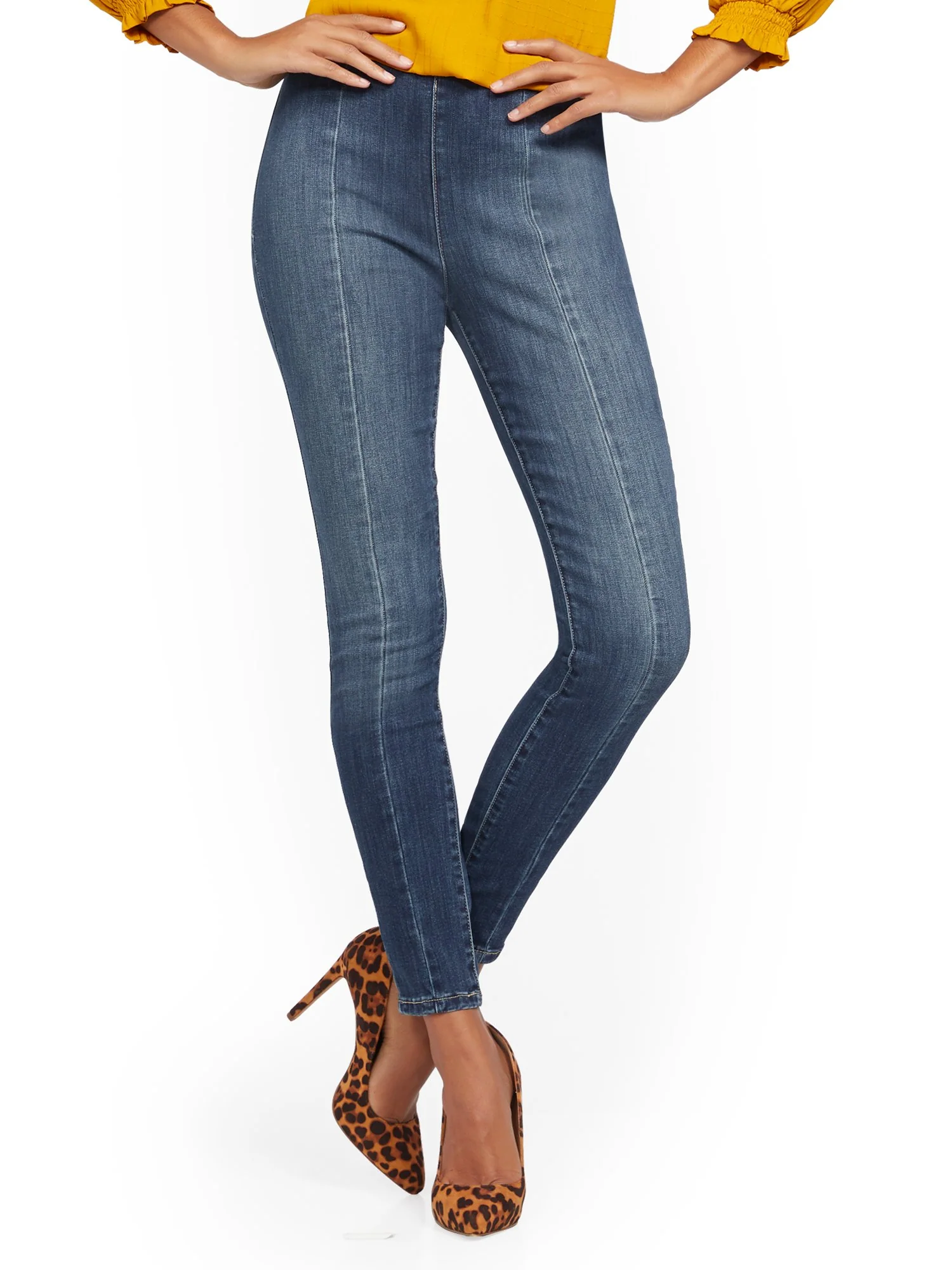 High-Waisted No-Gap Pull-On Legging - Blue Splash - Image 2