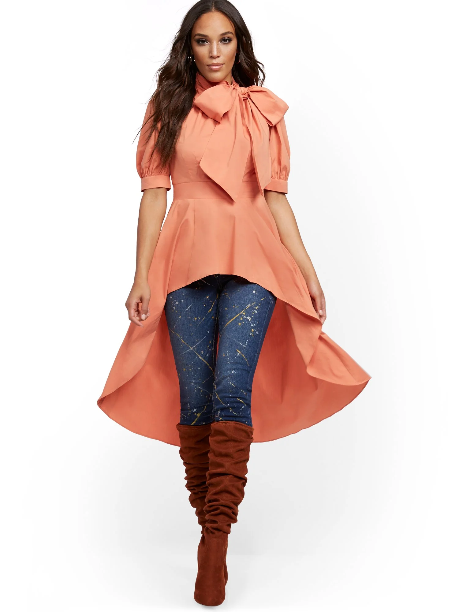 High-Waisted Paint-Splatter Super-Skinny Ankle Jeans - Blue Honey - Image 2