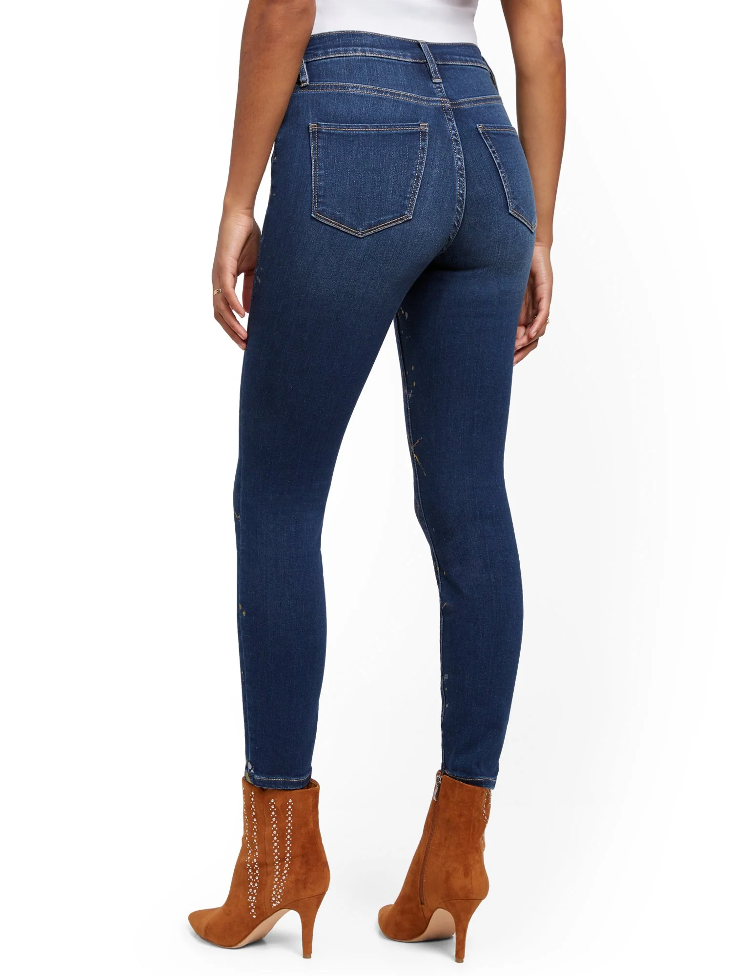 High-Waisted Paint-Splatter Super-Skinny Ankle Jeans - Blue Honey - Image 3