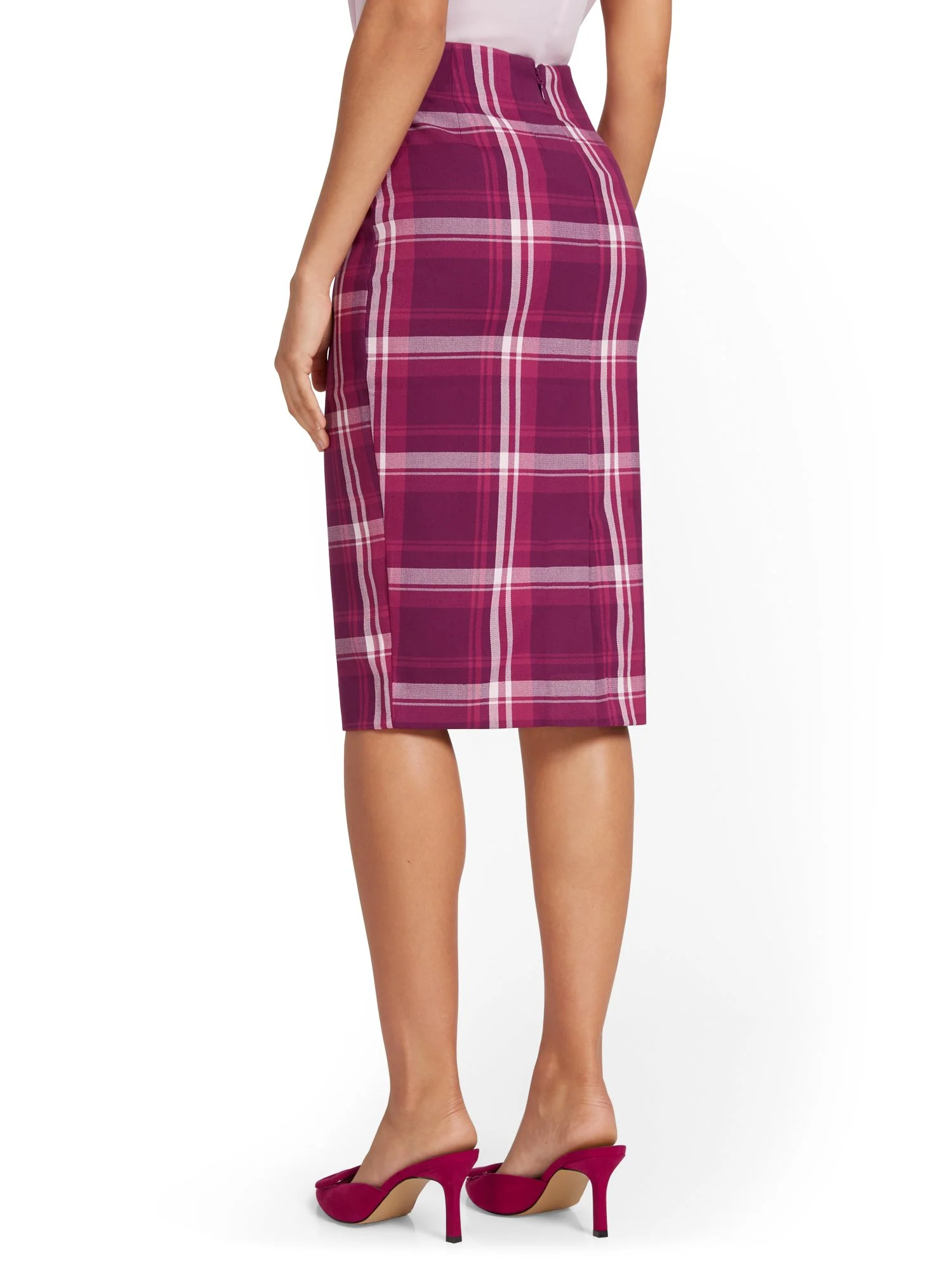 High-Waisted Plaid Pencil Skirt - Image 3
