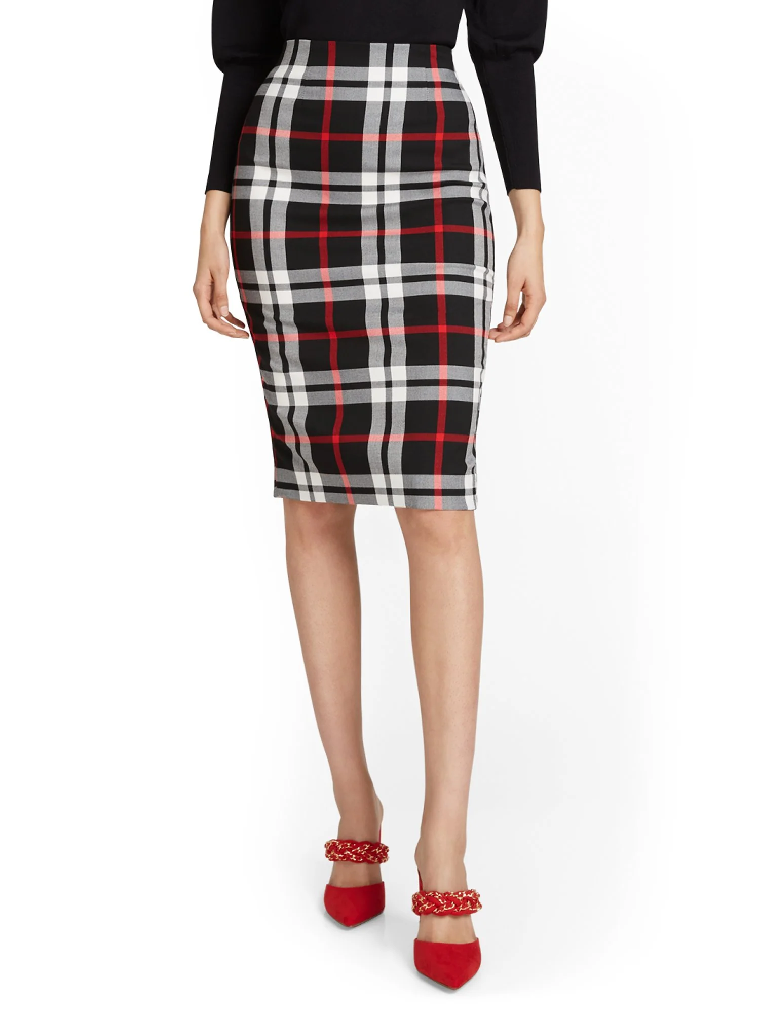 High-Waisted Plaid Pencil Skirt - Image 2