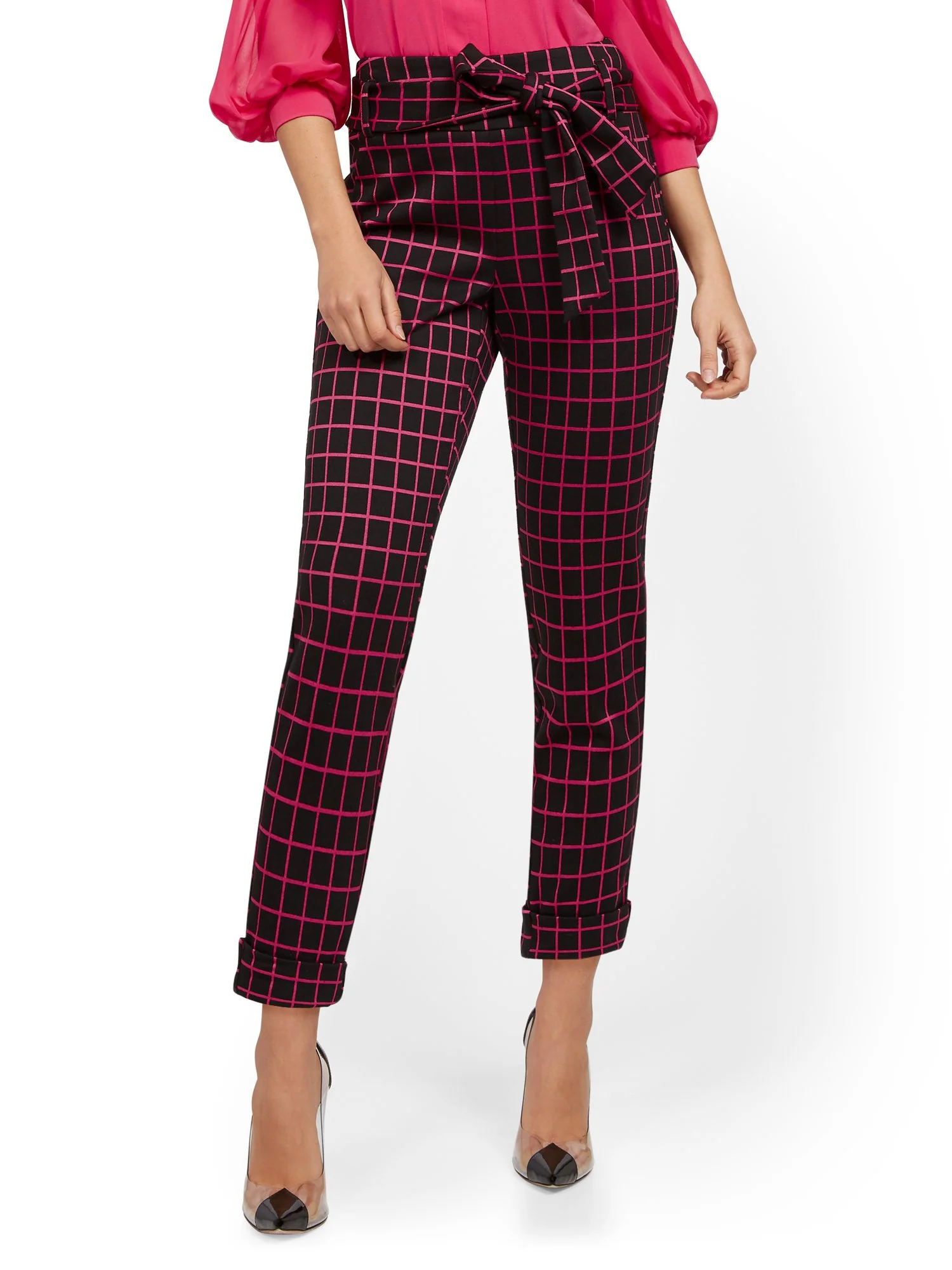 High-Waisted Pull-On Pant - Plaid