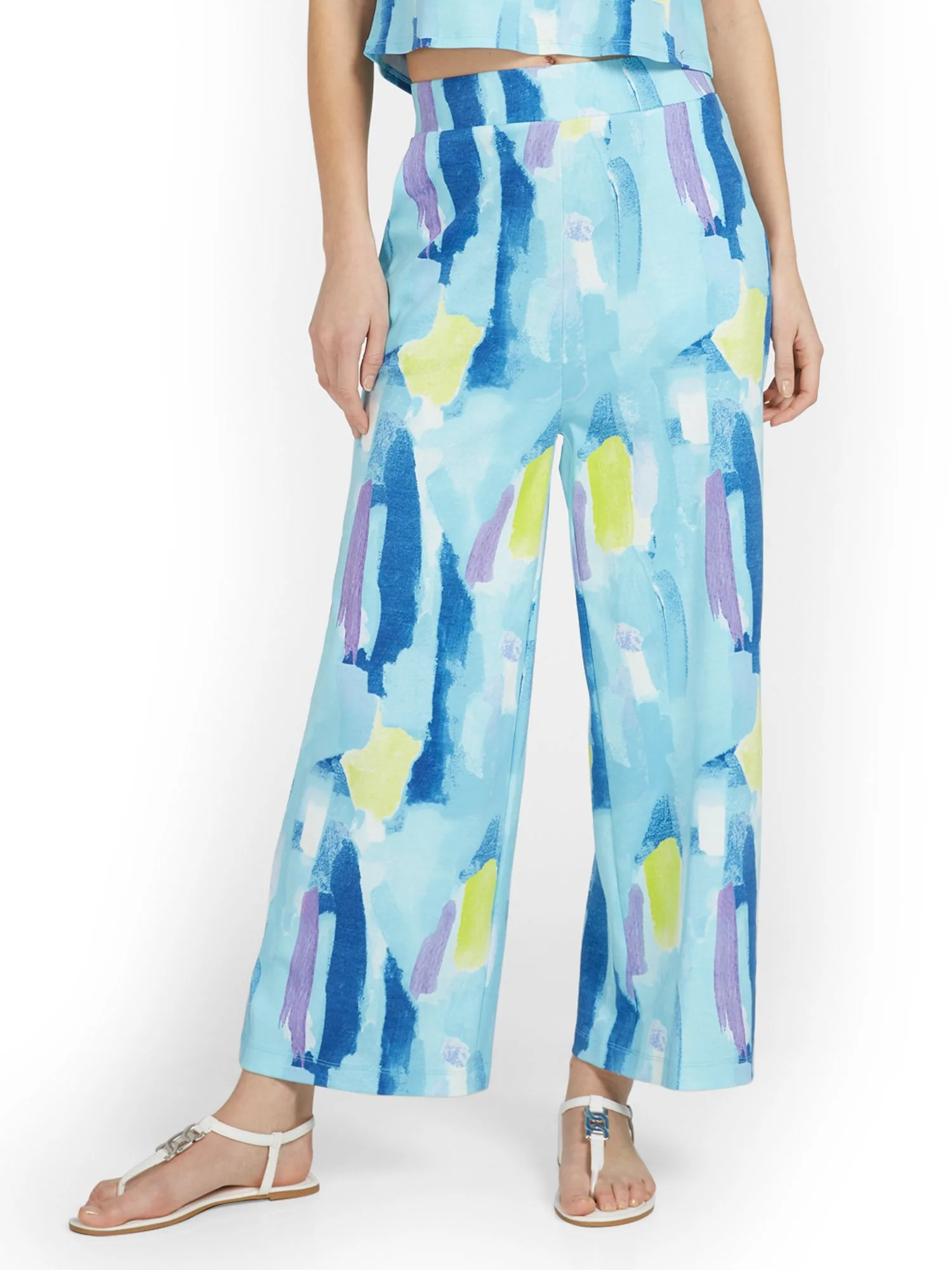 High-Waisted Pull-On Wide-Leg Watercolor Capri Pant - City Knits - Image 7