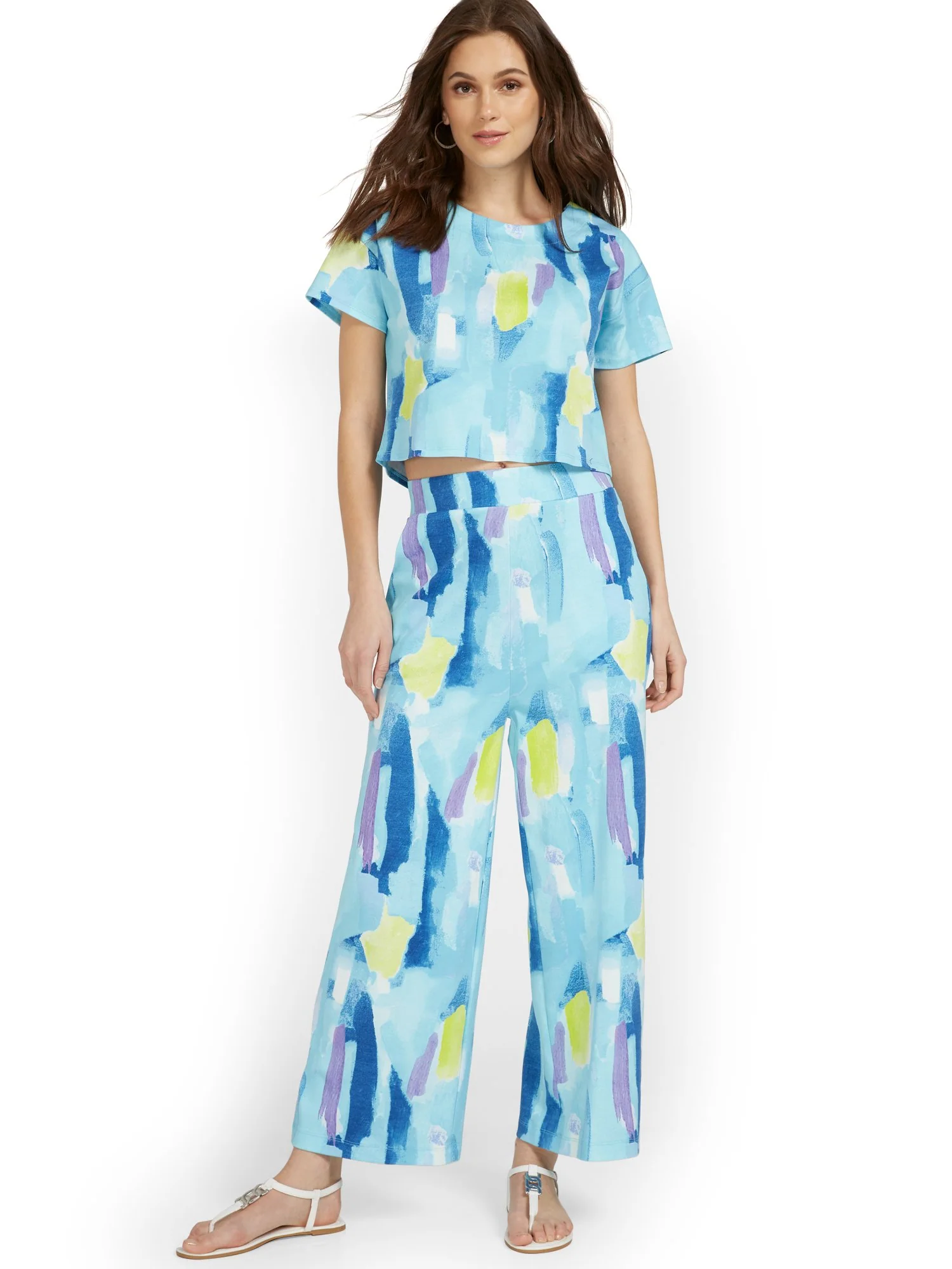 High-Waisted Pull-On Wide-Leg Watercolor Capri Pant - City Knits - Image 8