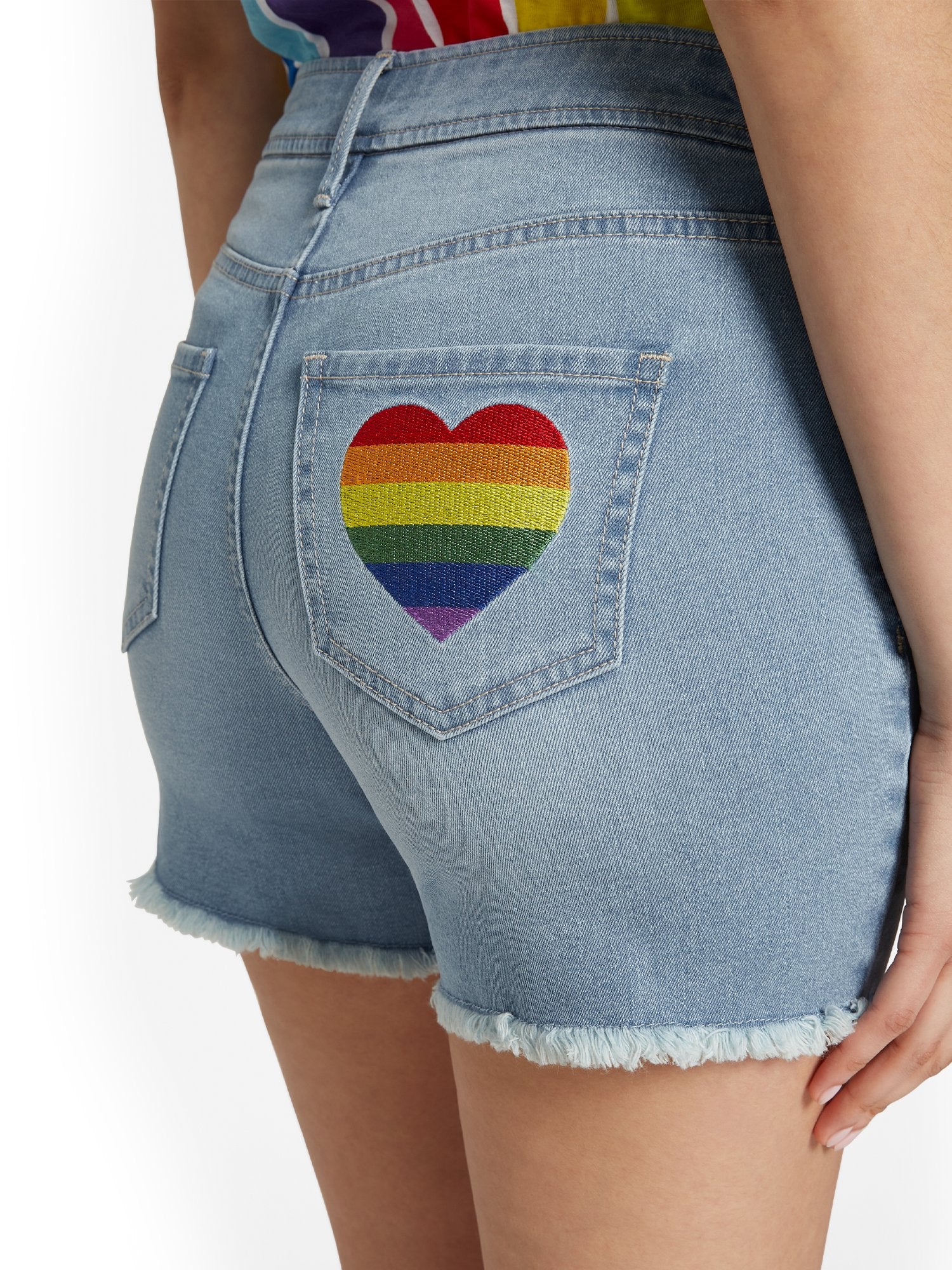 High-Waisted Rainbow-Embellished 5-Inch Denim Short - Image 4