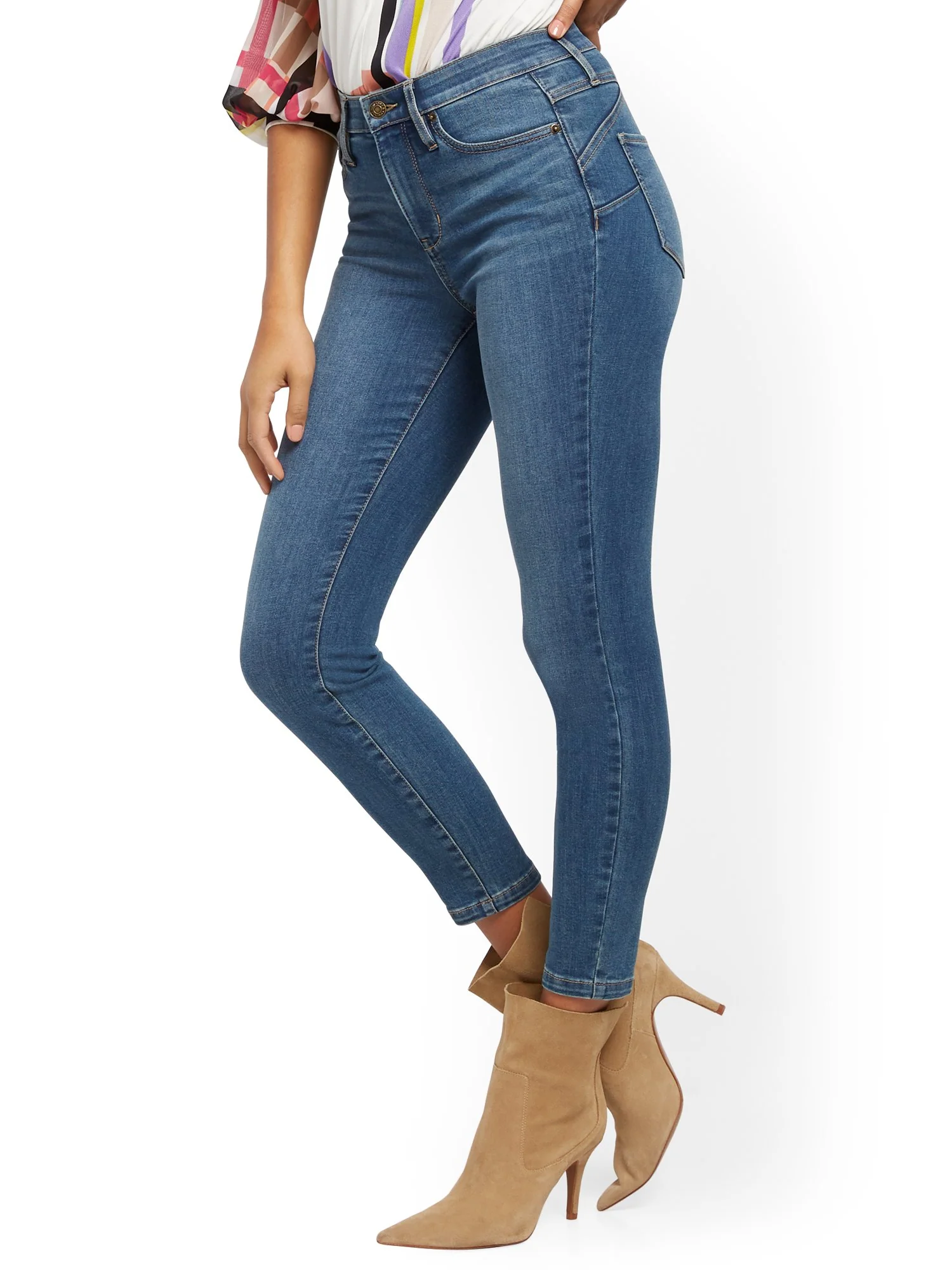 High-Waisted Sculpting No Gap Super-Skinny Ankle Jeans - Medium Blue