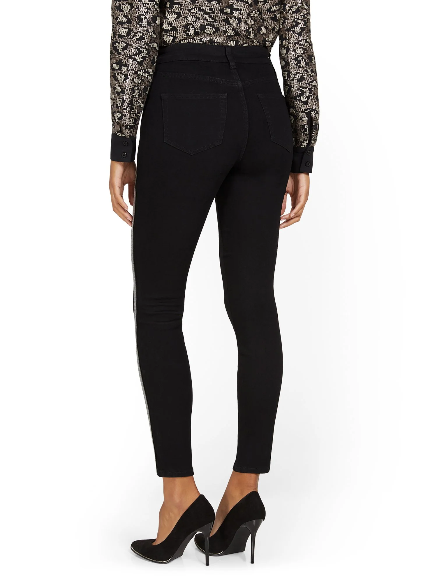 High-Waisted Sequin Stripe Skinny Ankle Jeans - Image 3