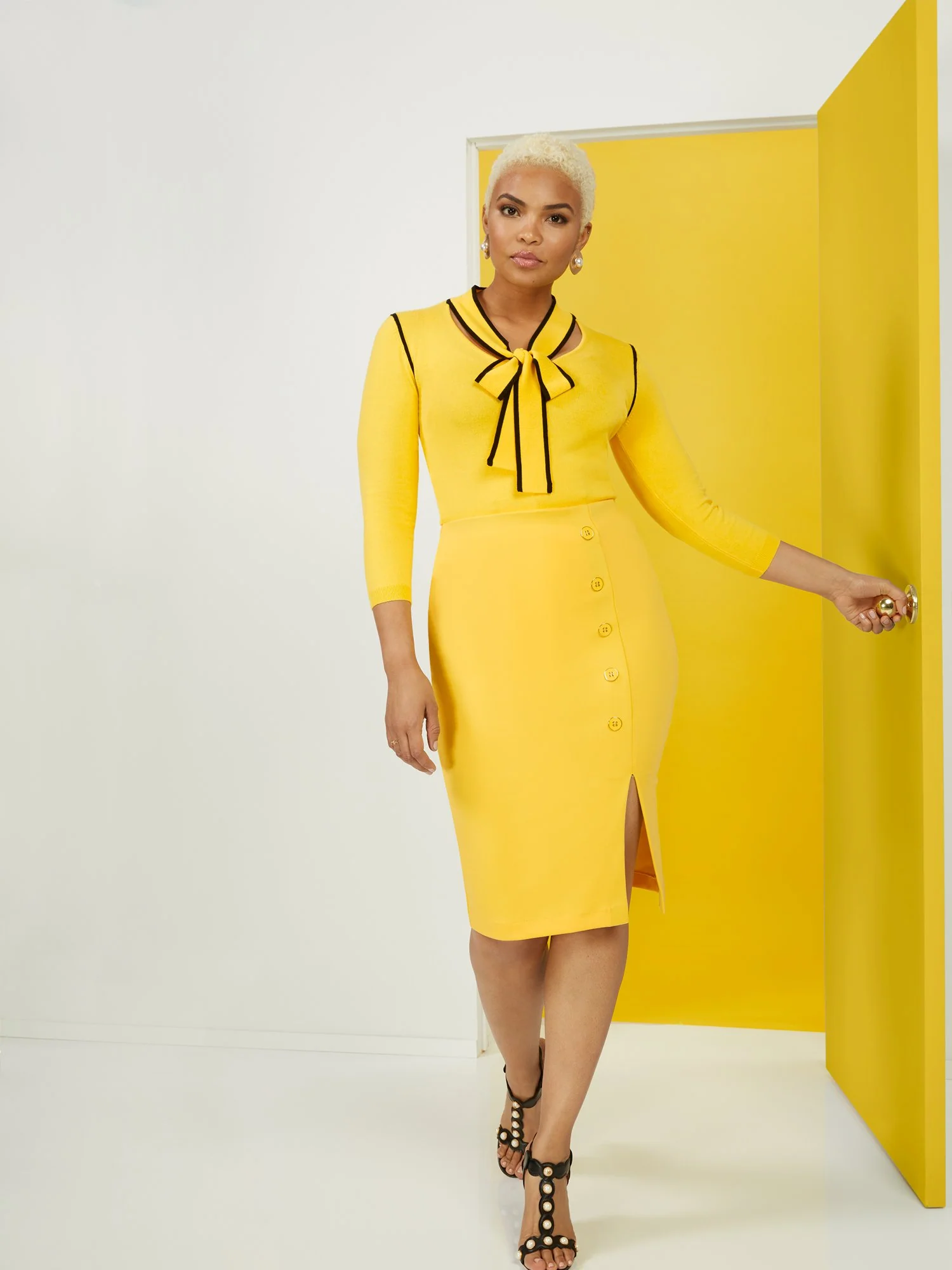 High-Waisted Side Button Pencil Skirt - Superflex - Image 6
