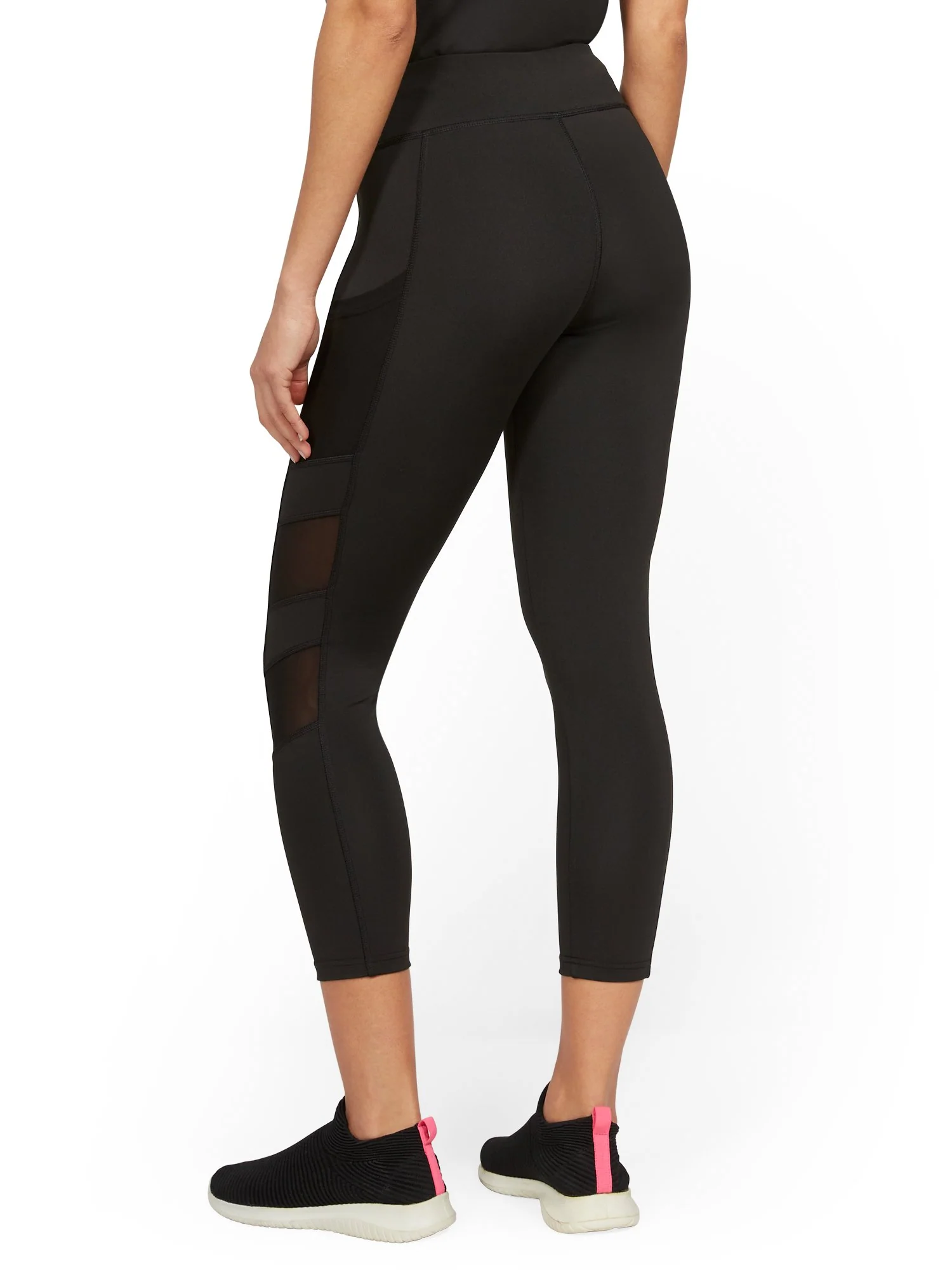 High-Waisted Side-Pocket Mesh Capri Legging - Black - Image 3