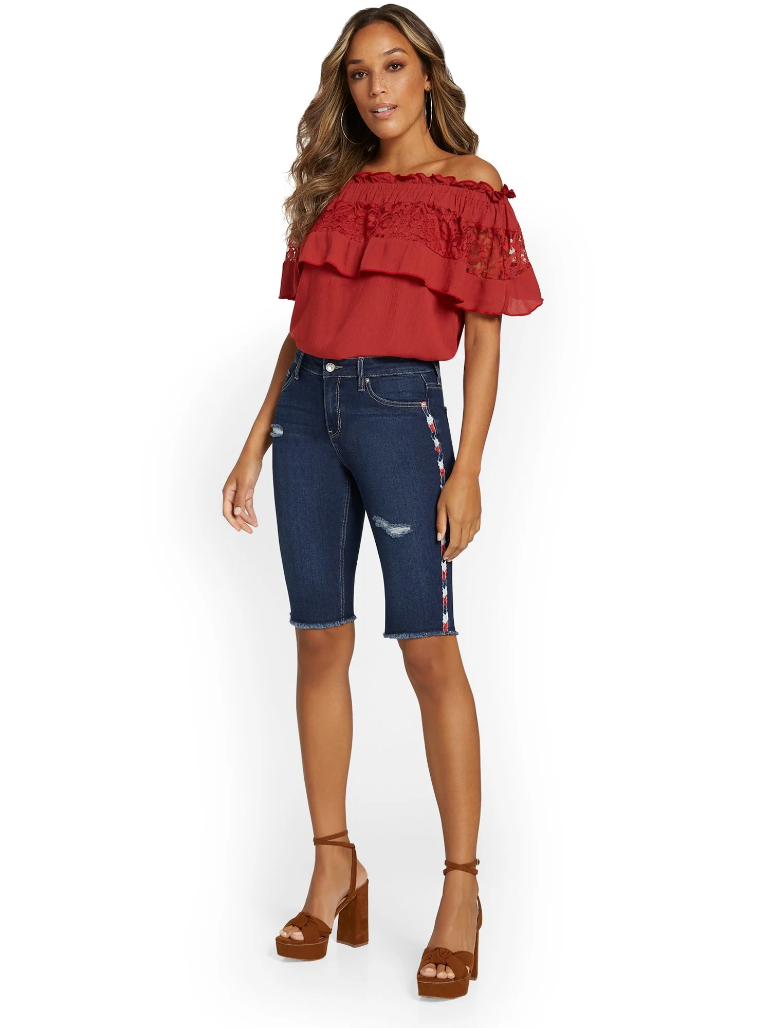 High-Waisted Side-Stripe Denim 13-Inch Short - Image 5