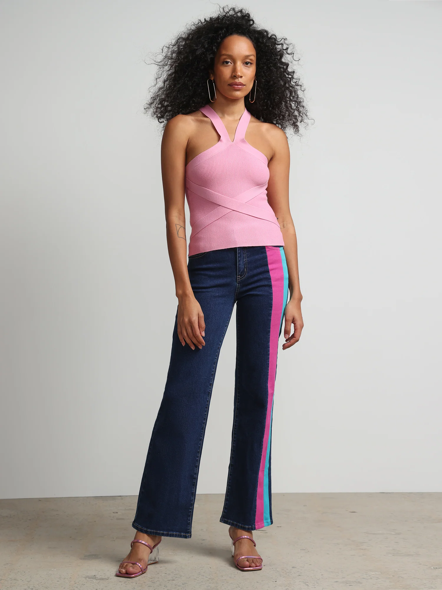 High-Waisted Side-Stripe Flare Jeans - Image 4