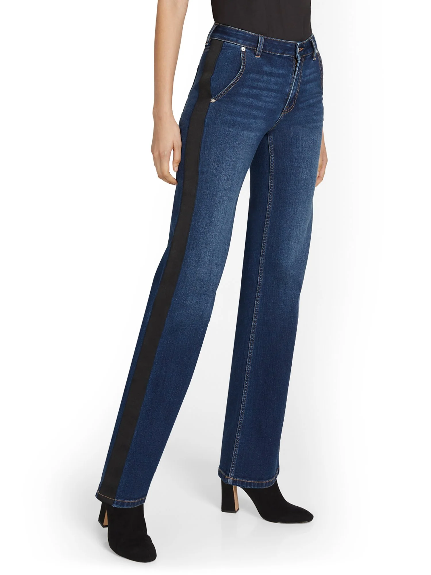 High-Waisted Side Stripe Wide-Leg Jeans