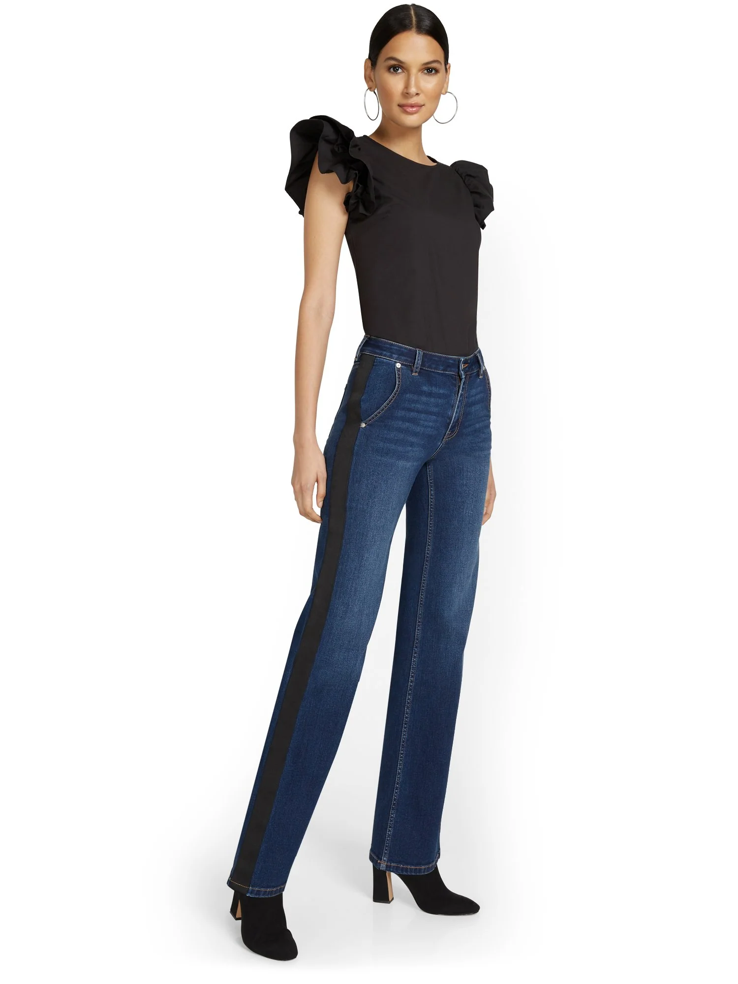 High-Waisted Side Stripe Wide-Leg Jeans - Image 4