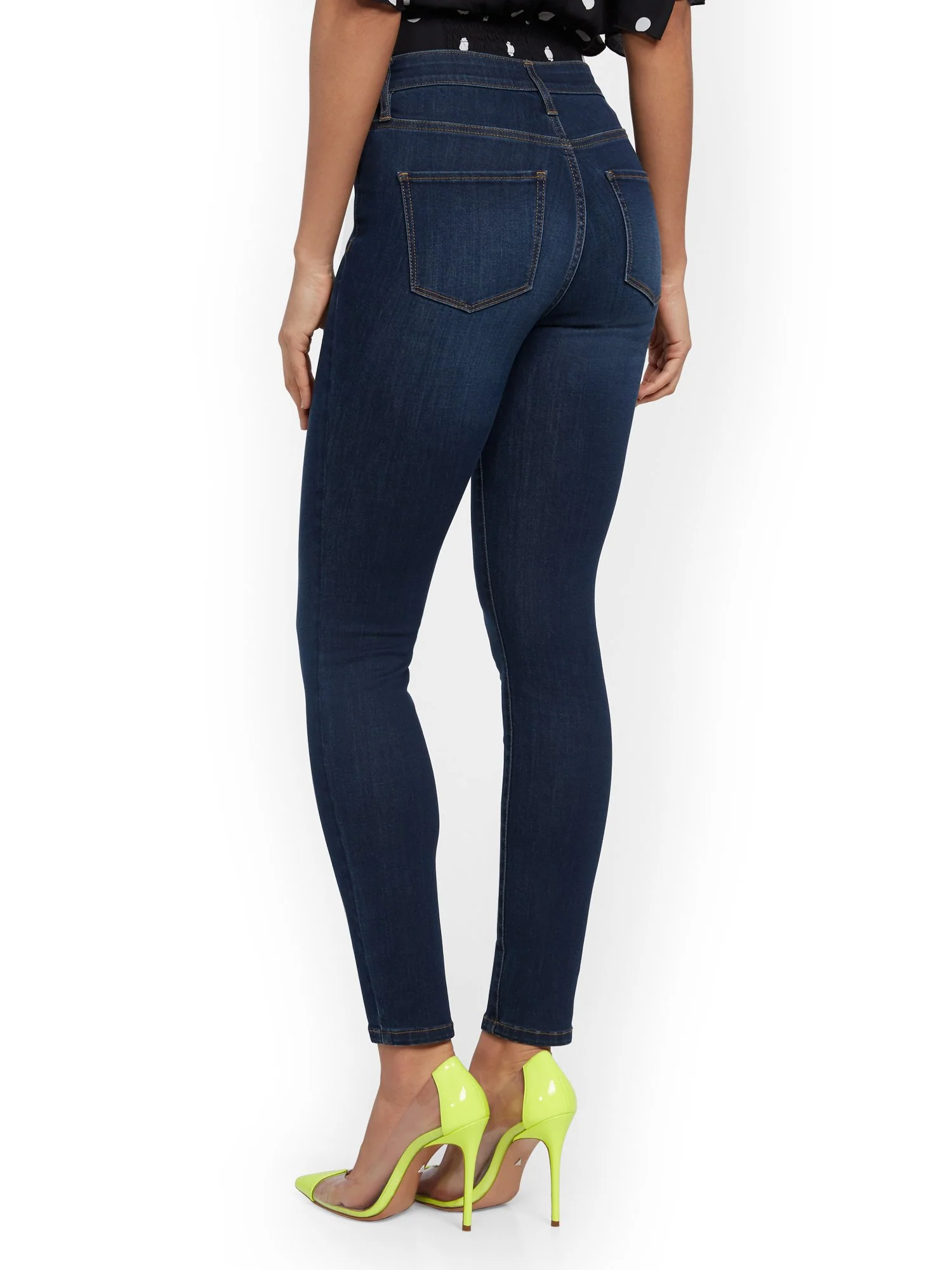 High-Waisted Slimming No Gap Super-Skinny Jeans - Dark Blue - Image 3