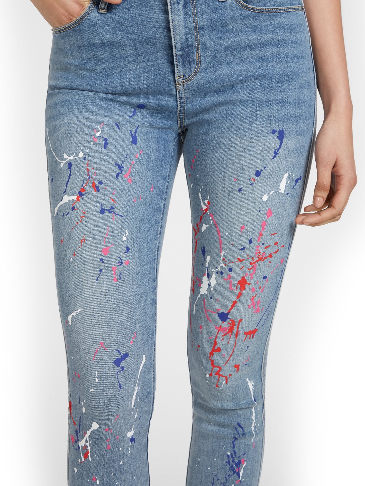 High-Waisted Splatter-Print Super-Skinny Ankle Jeans - Image 3