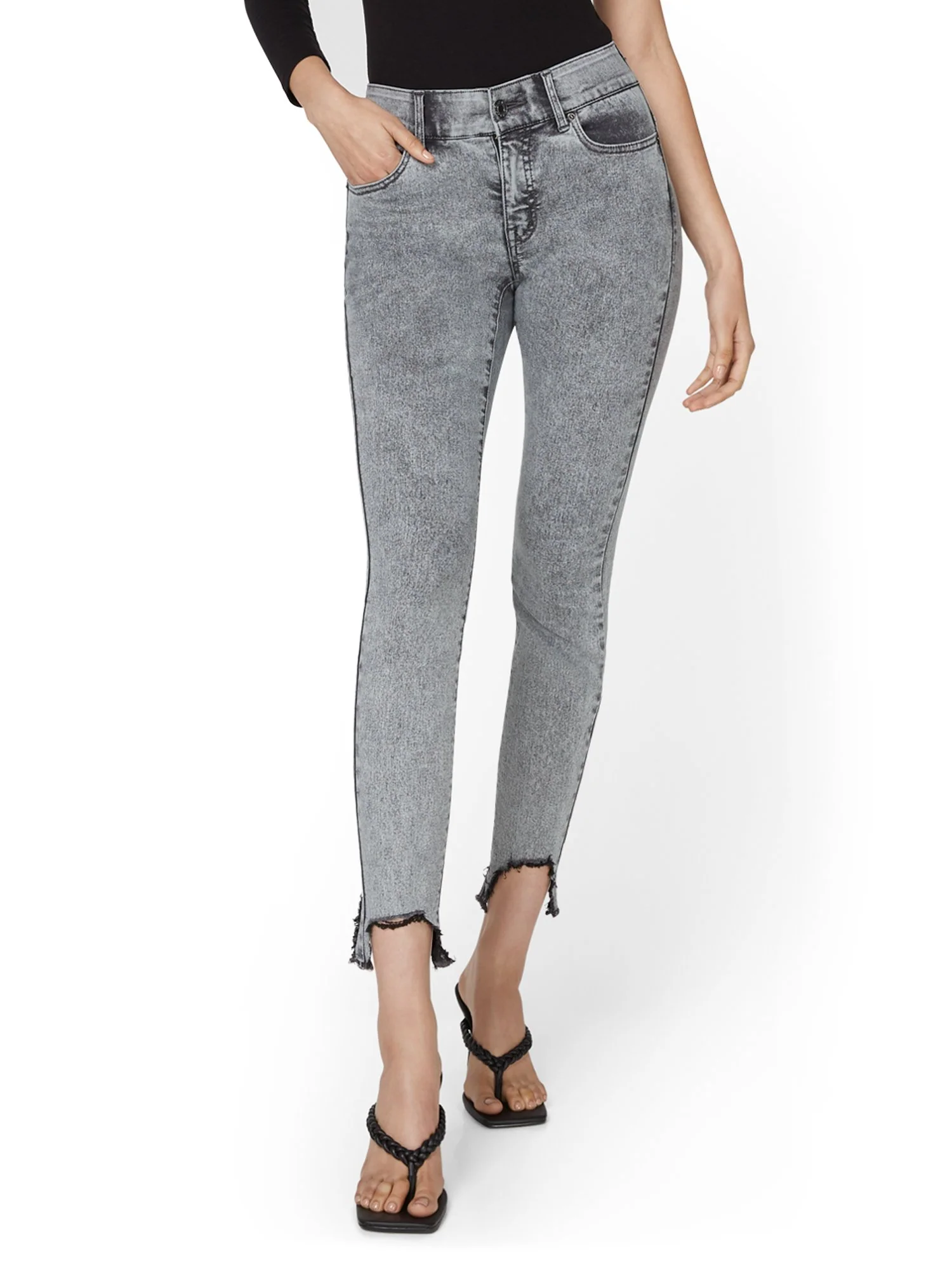 High-Waisted Super-Skinny Ankle Jeans - Distressed Acid Wash - Image 2