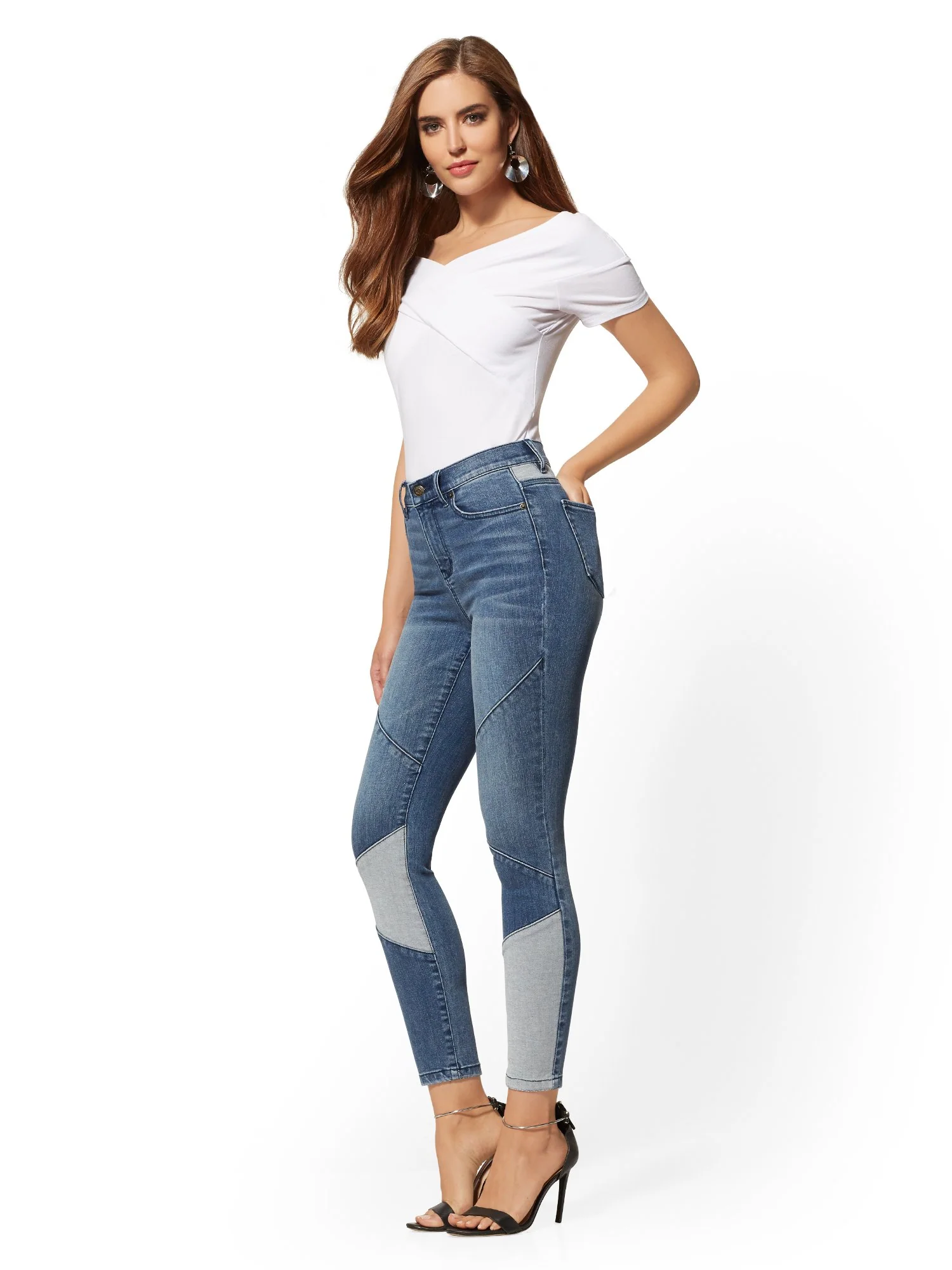High-Waisted Super-Skinny Ankle Jeans - Patchwork - Image 4