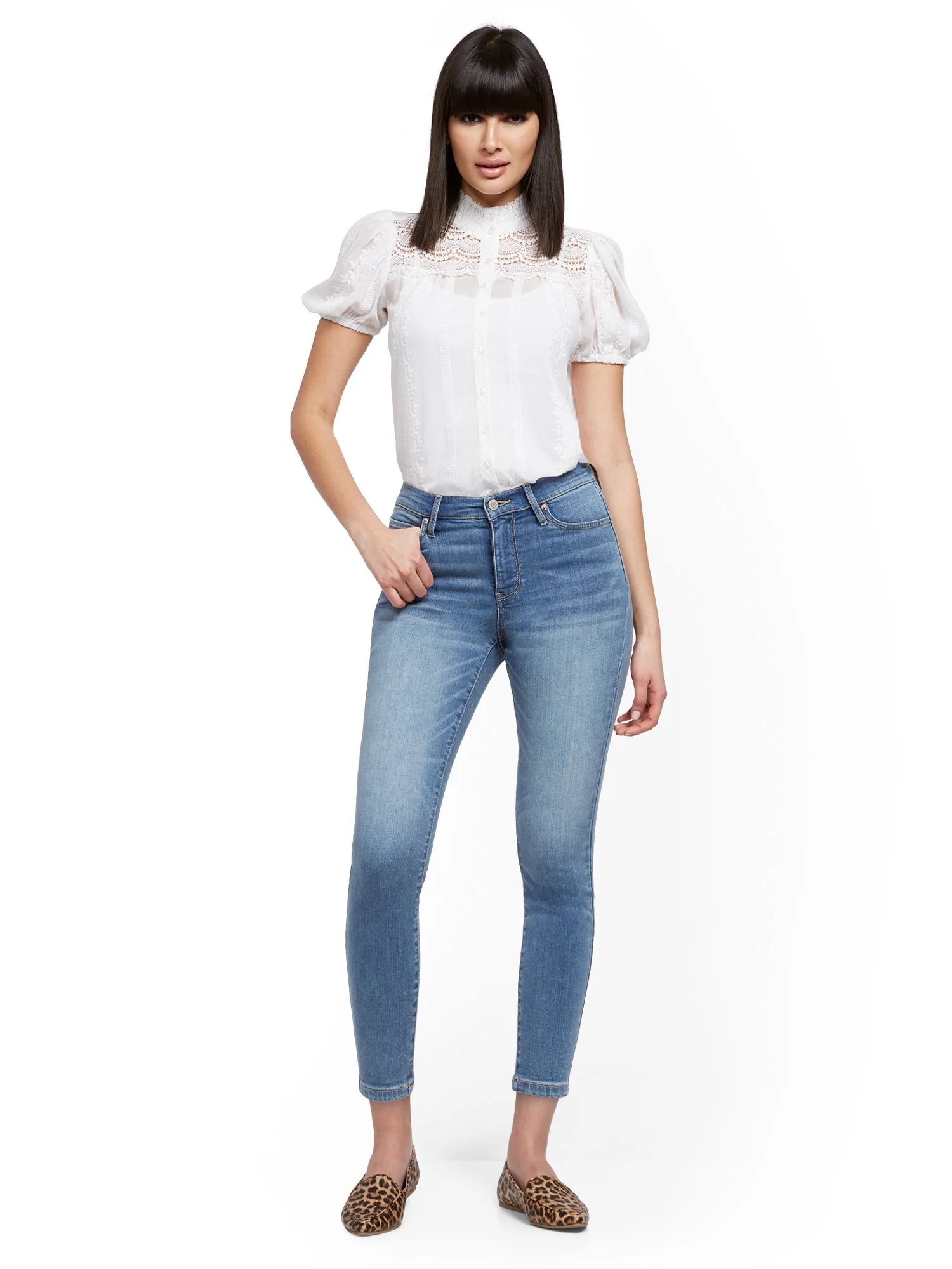 High-Waisted Super-Skinny Ankle Legging - Blue Splash - Image 4