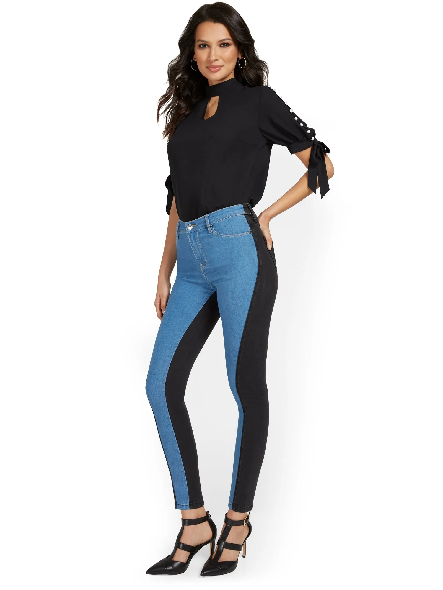 High-Waisted Super-Skinny Colorblock Ankle Jeans - Image 4