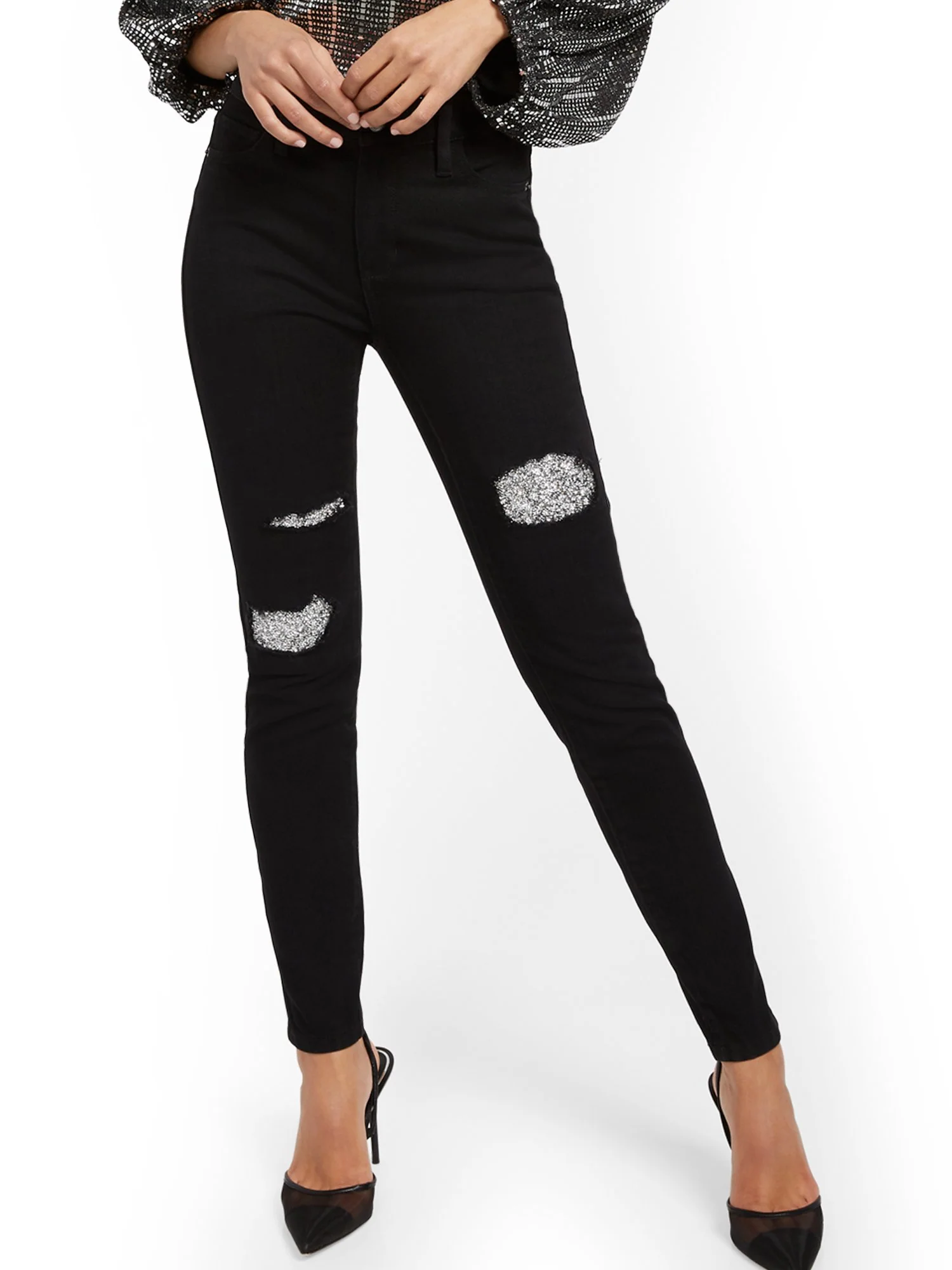 High-Waisted Super-Skinny Jeans - Black