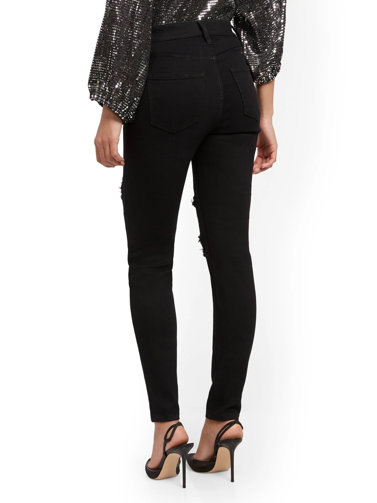 High-Waisted Super-Skinny Jeans - Black - Image 3