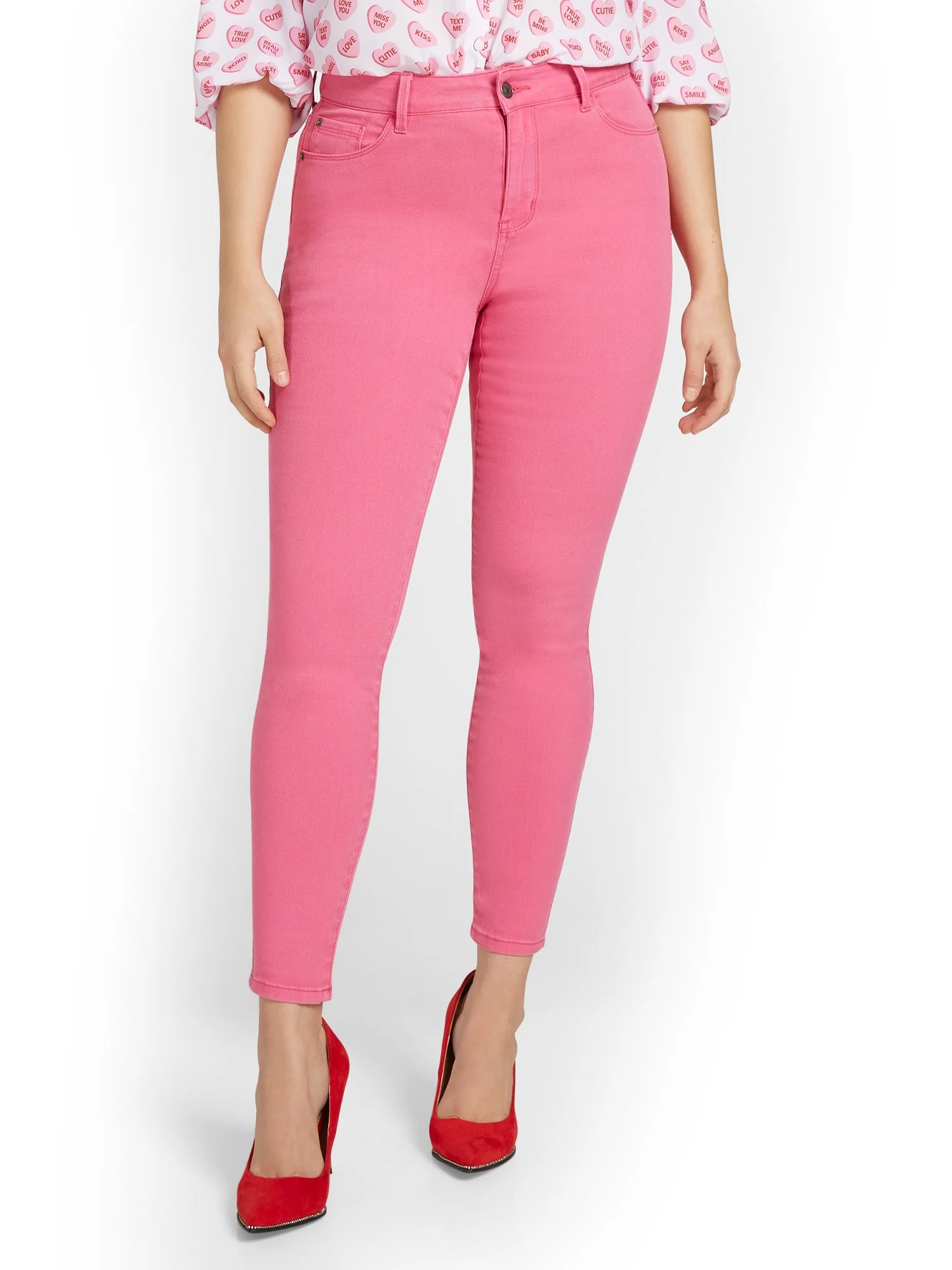 High-Waisted Super-Skinny Jeans - Fuschia Purple - Image 2