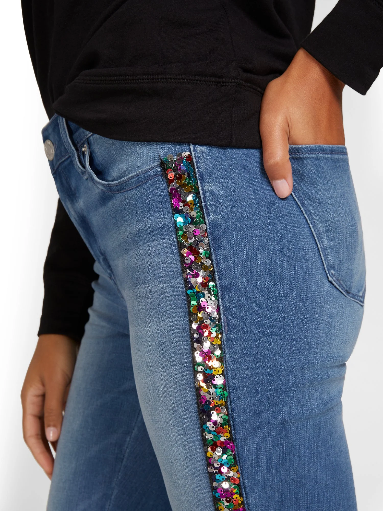 High-Waisted Super-Skinny Rhinestone Stripe Ankle Jeans - Image 4