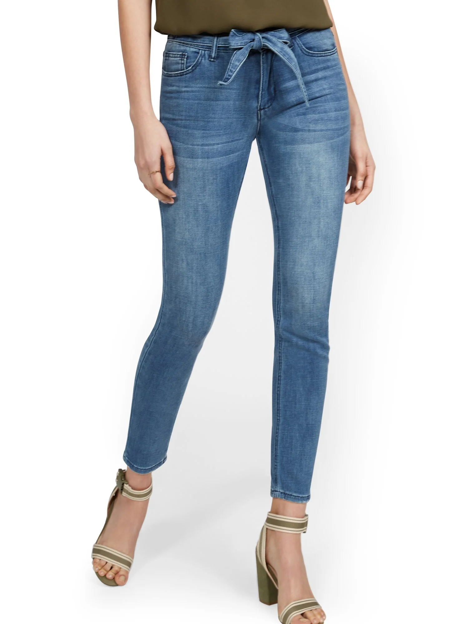 High-Waisted Tie-Front Skinny Ankle Jeans - Medium Blue Wash - Image 2