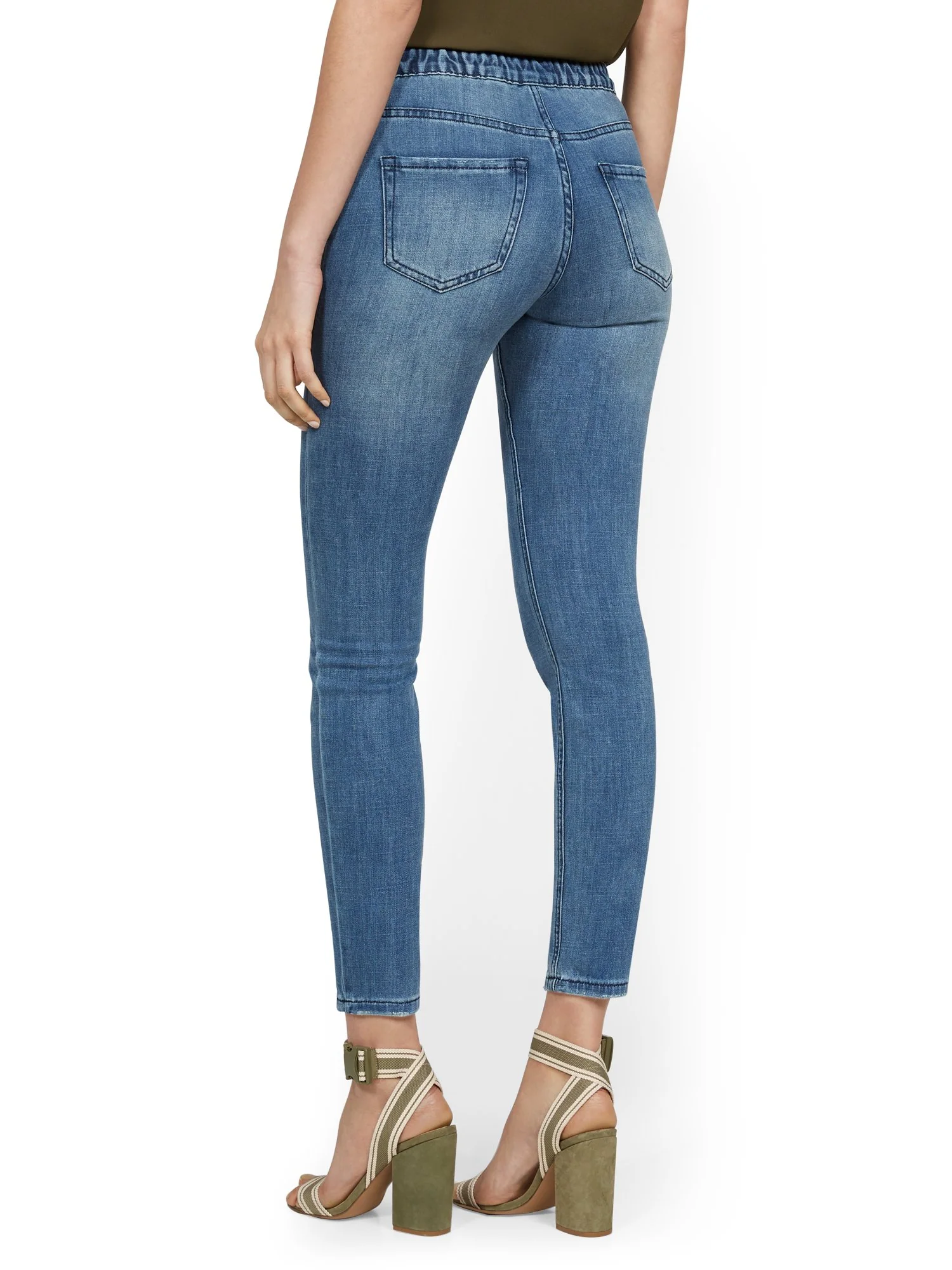 High-Waisted Tie-Front Skinny Ankle Jeans - Medium Blue Wash - Image 3