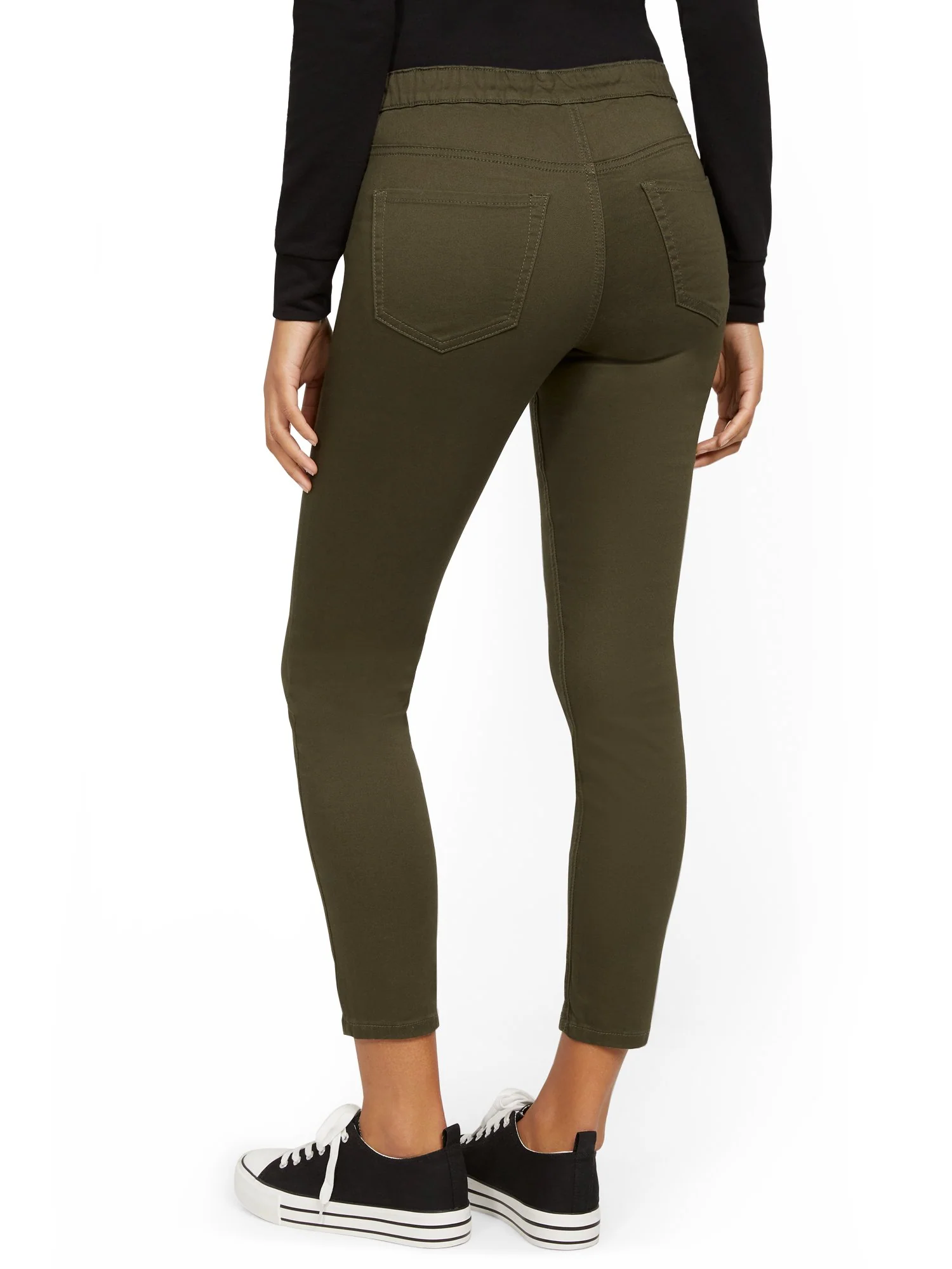 High-Waisted Tie-Front Skinny Ankle Jeans - Woodland Green - Image 3