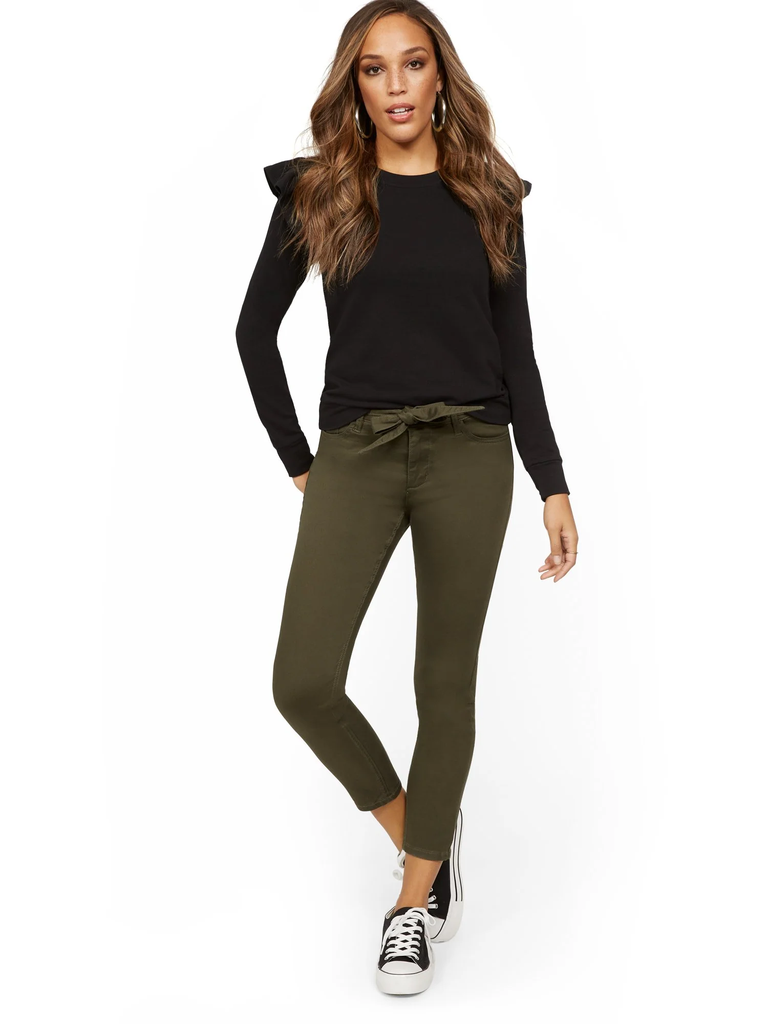 High-Waisted Tie-Front Skinny Ankle Jeans - Woodland Green - Image 4