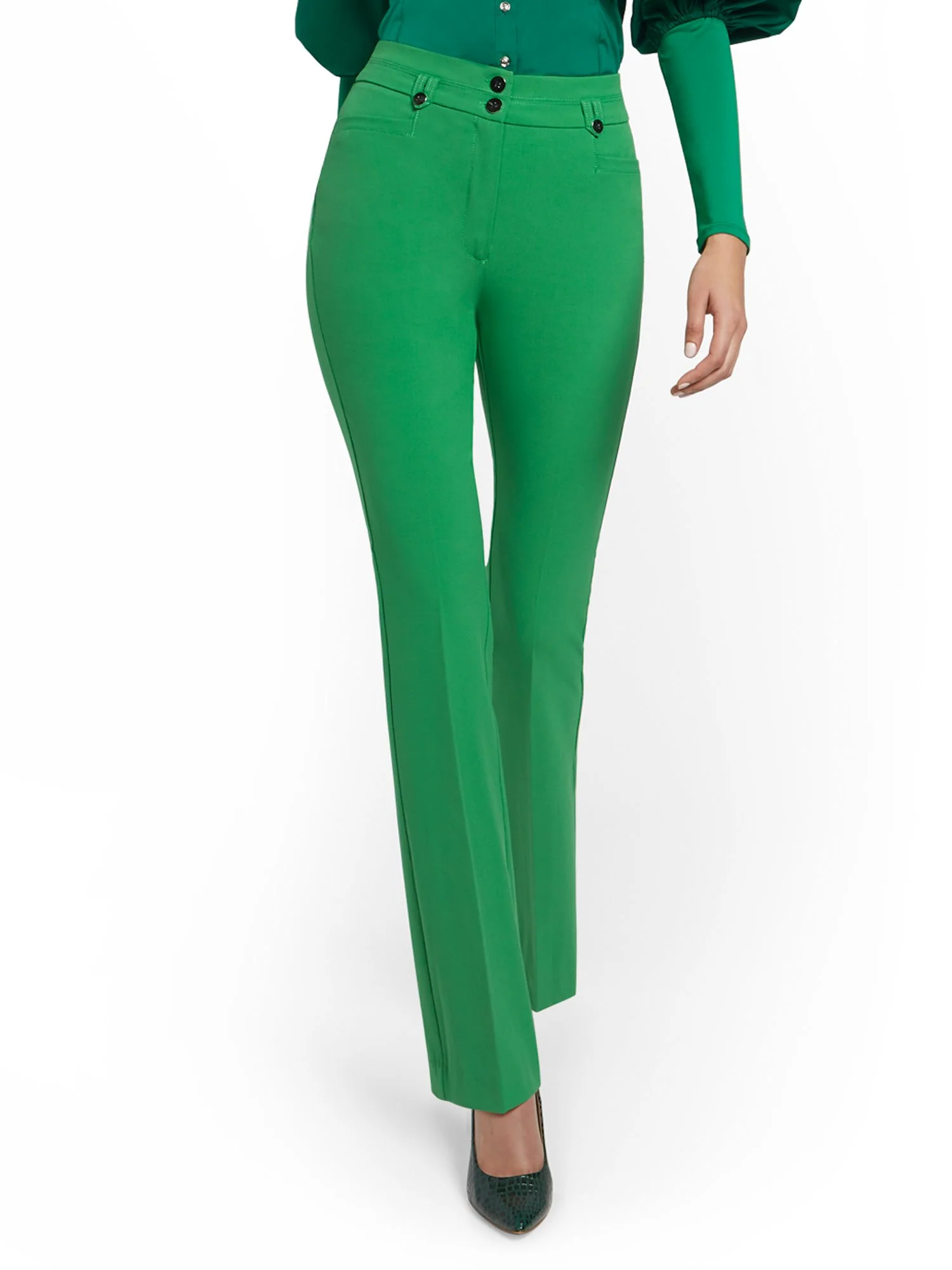 High-Waisted Two-Button Straight-Leg Pant - Essential Stretch - 7th Avenue - Image 10