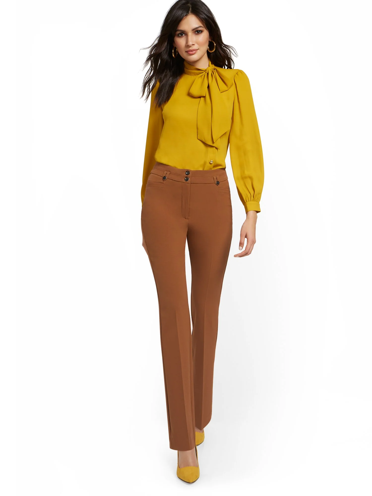 High-Waisted Two-Button Straight-Leg Pant - Essential Stretch - 7th Avenue - Image 8