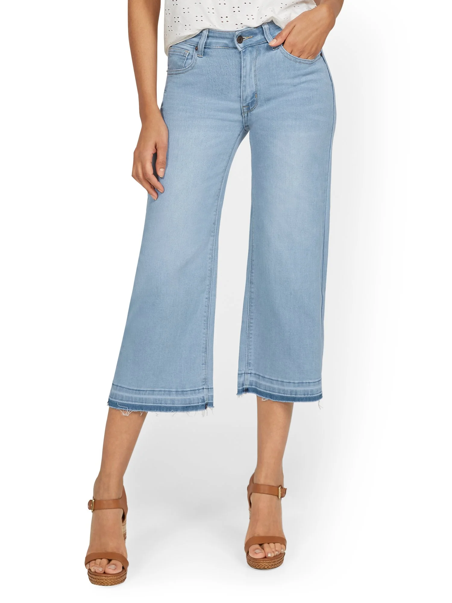 High-Waisted Wide-Leg Capri Jeans