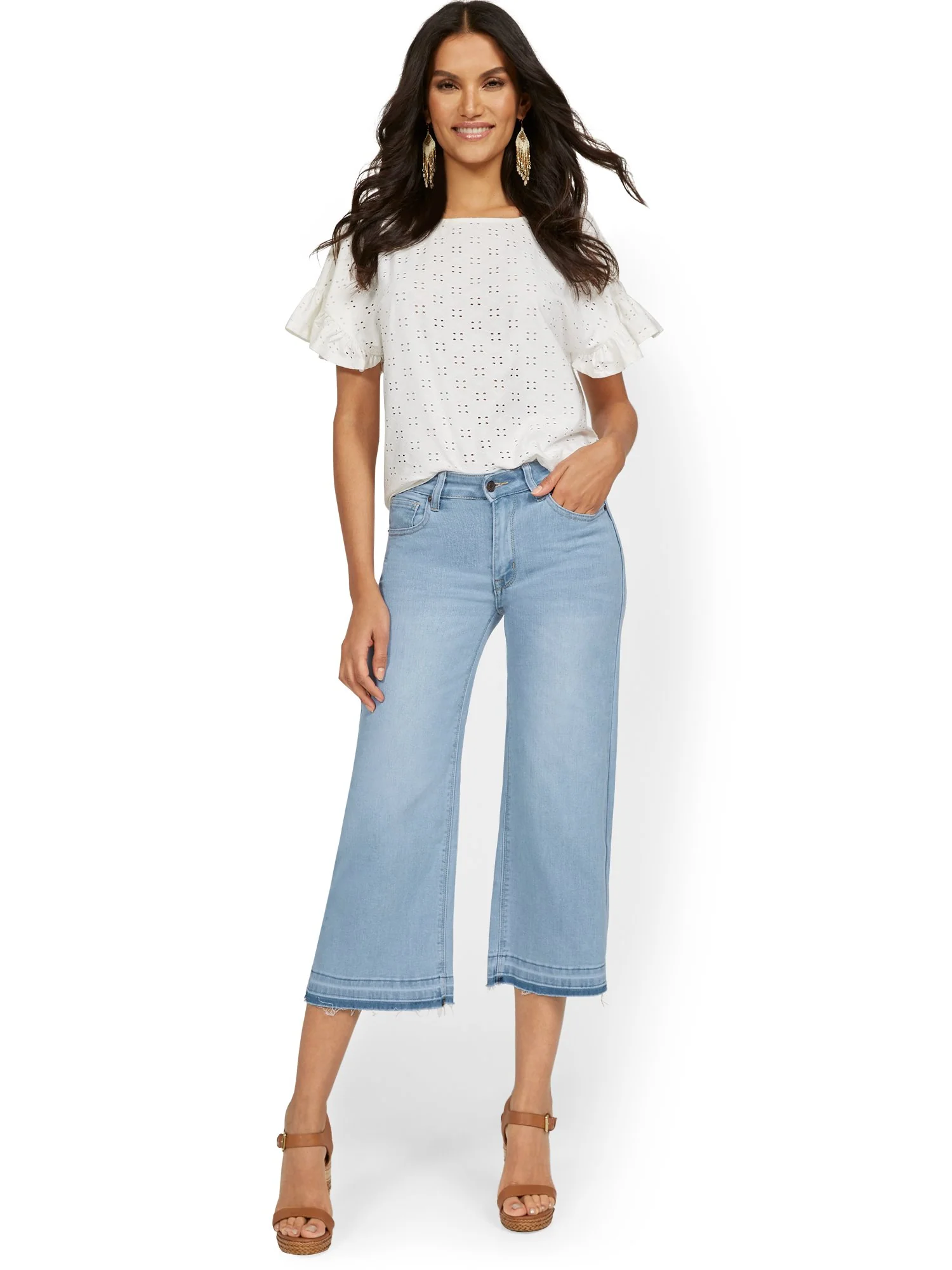 High-Waisted Wide-Leg Capri Jeans - Image 4