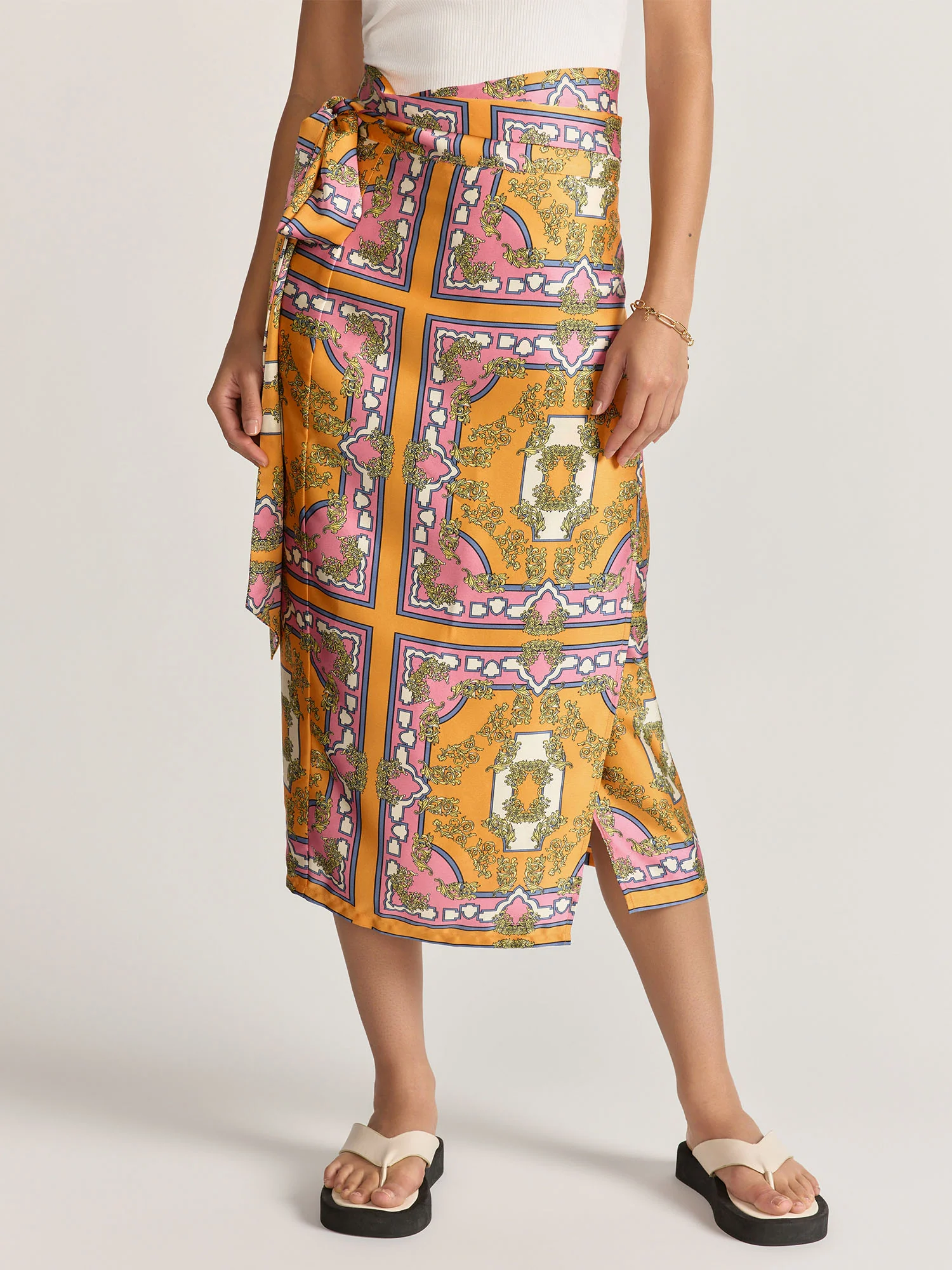 High Rise Wrap Satin Midi Skirt - Aakaa