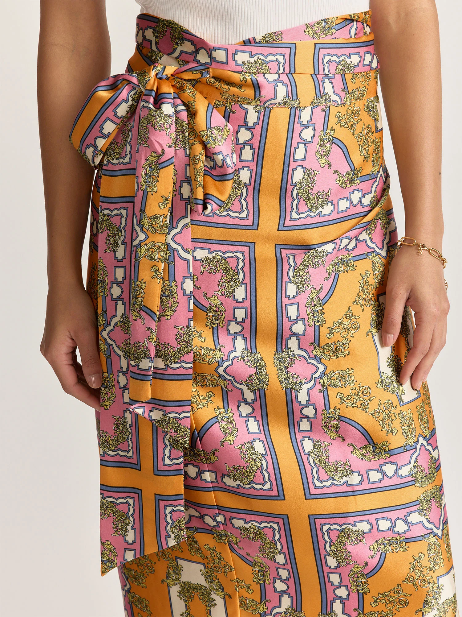High Rise Wrap Satin Midi Skirt - Aakaa - Image 3