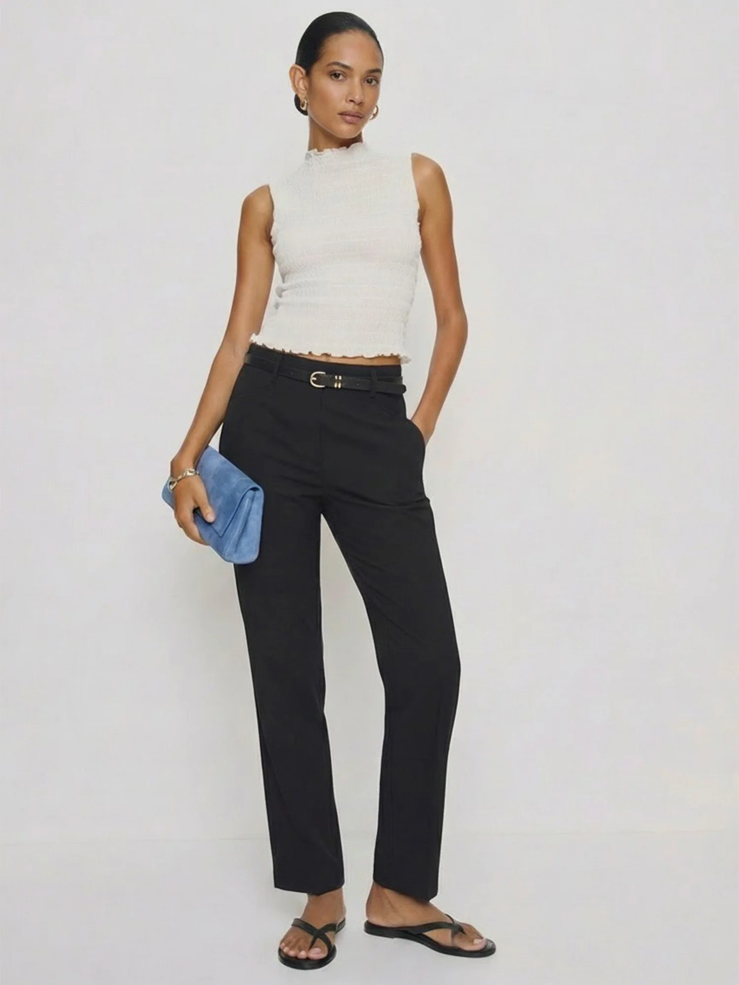 High Rise Bootcut Stretch Belt Pants