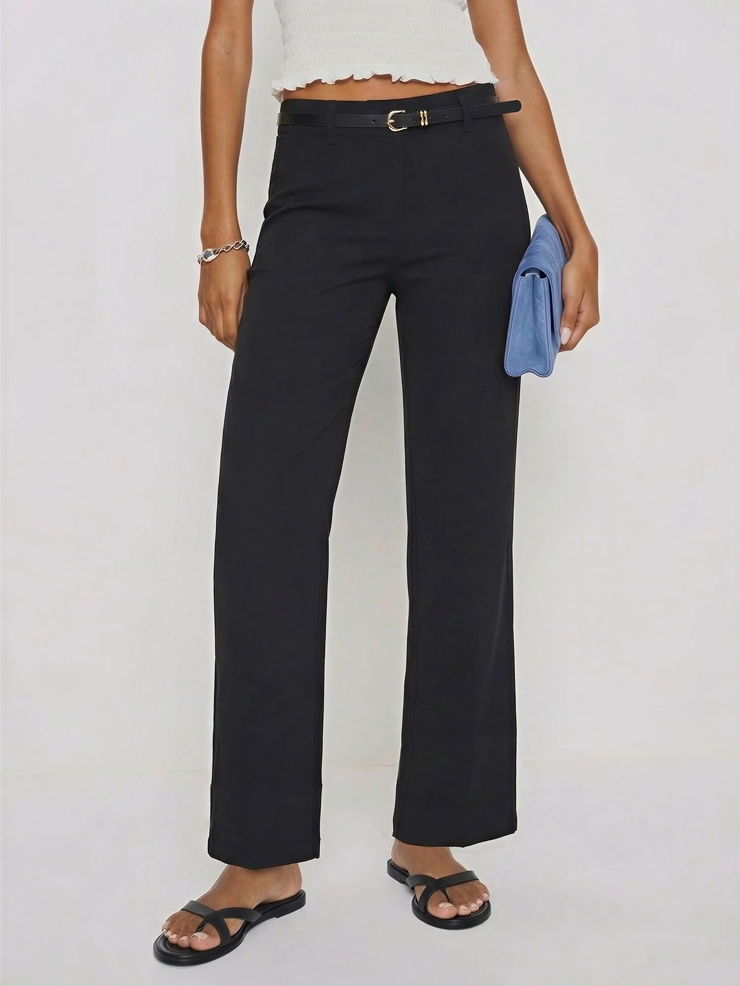 High Rise Bootcut Stretch Belt Pants - Image 2