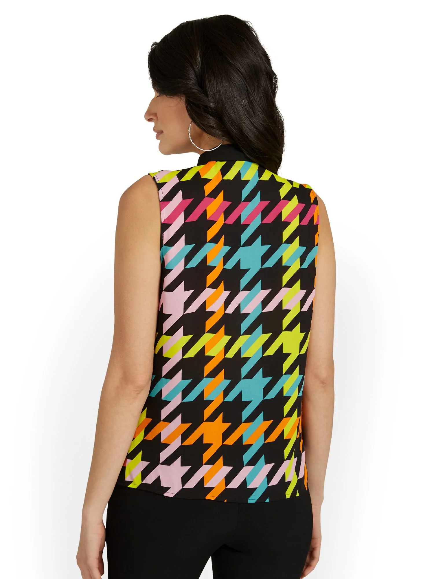 Houndstooth Bow-Neck Blouse - Image 3