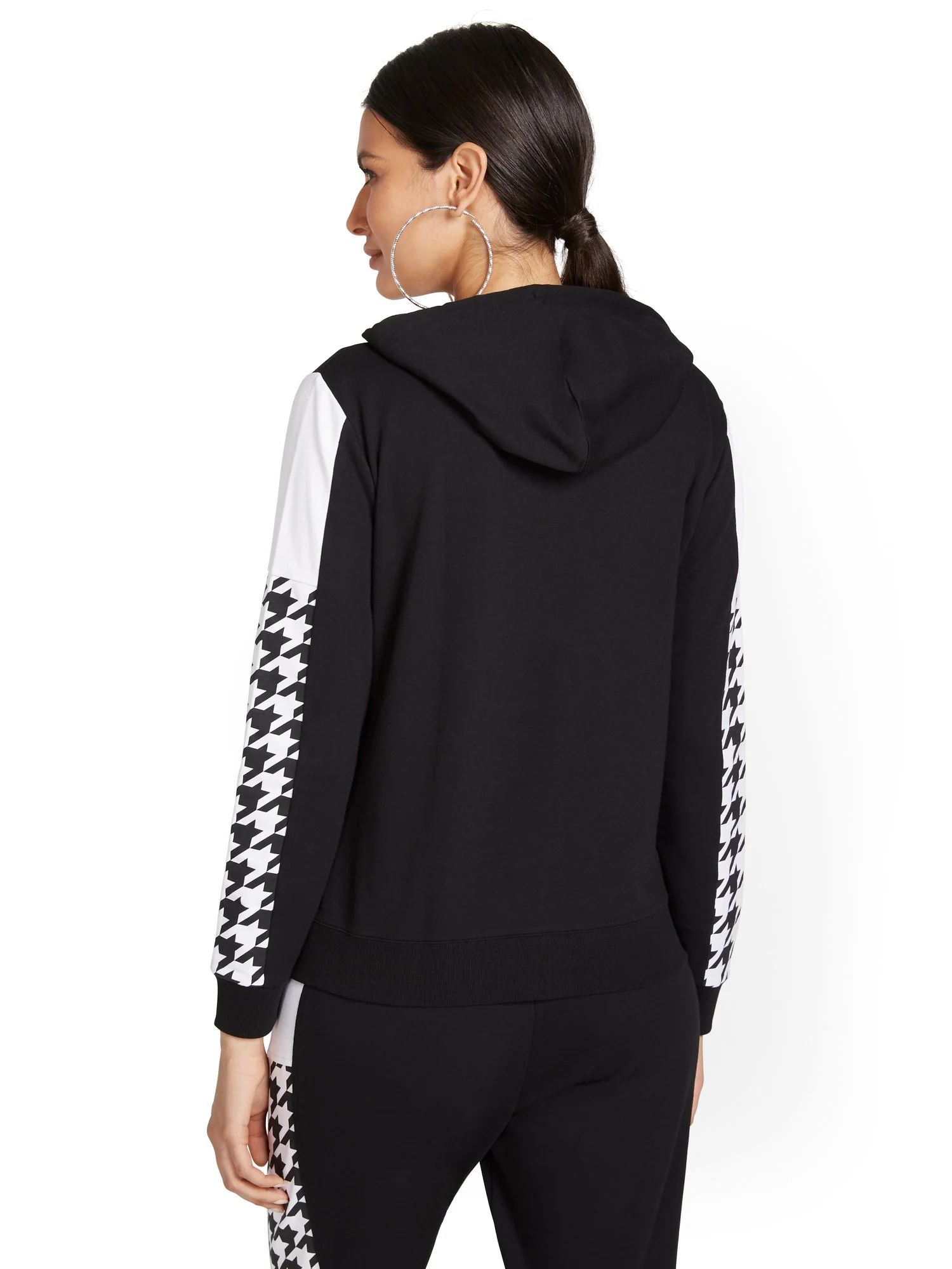 Houndstooth Colorblock French Terry Zip-Front Hoodie - Image 3
