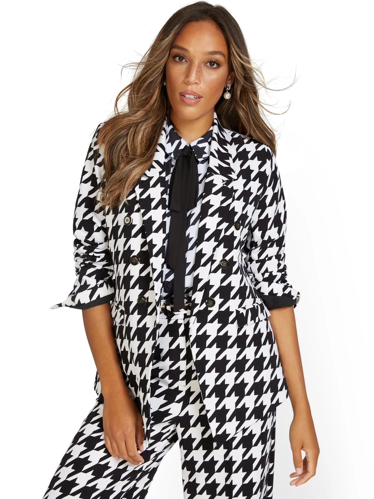 Houndstooth Double-Breasted Button Jacket - Image 4
