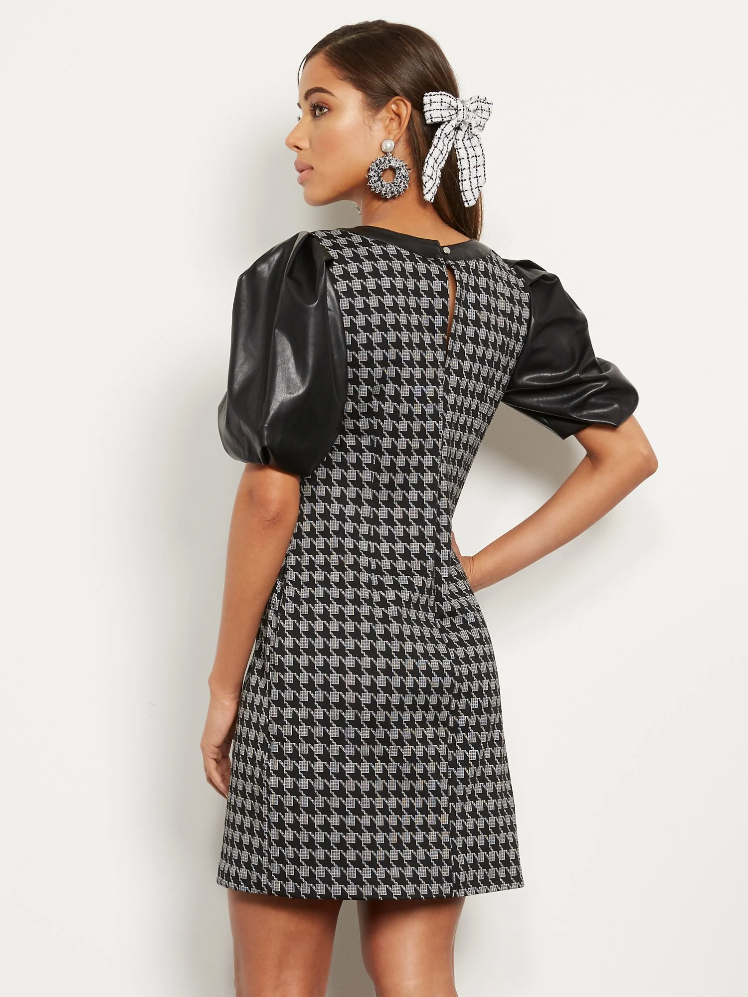 Houndstooth Faux Leather-Trim Sheath Dress - Image 3